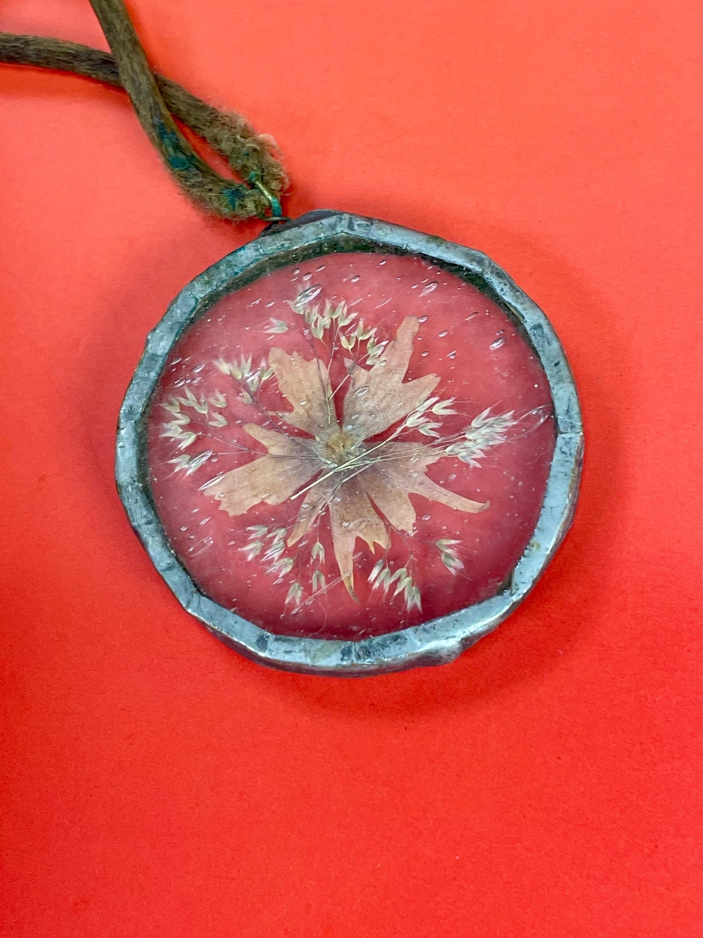 Beautiful Pressed Flower in Glass Pendant Necklace