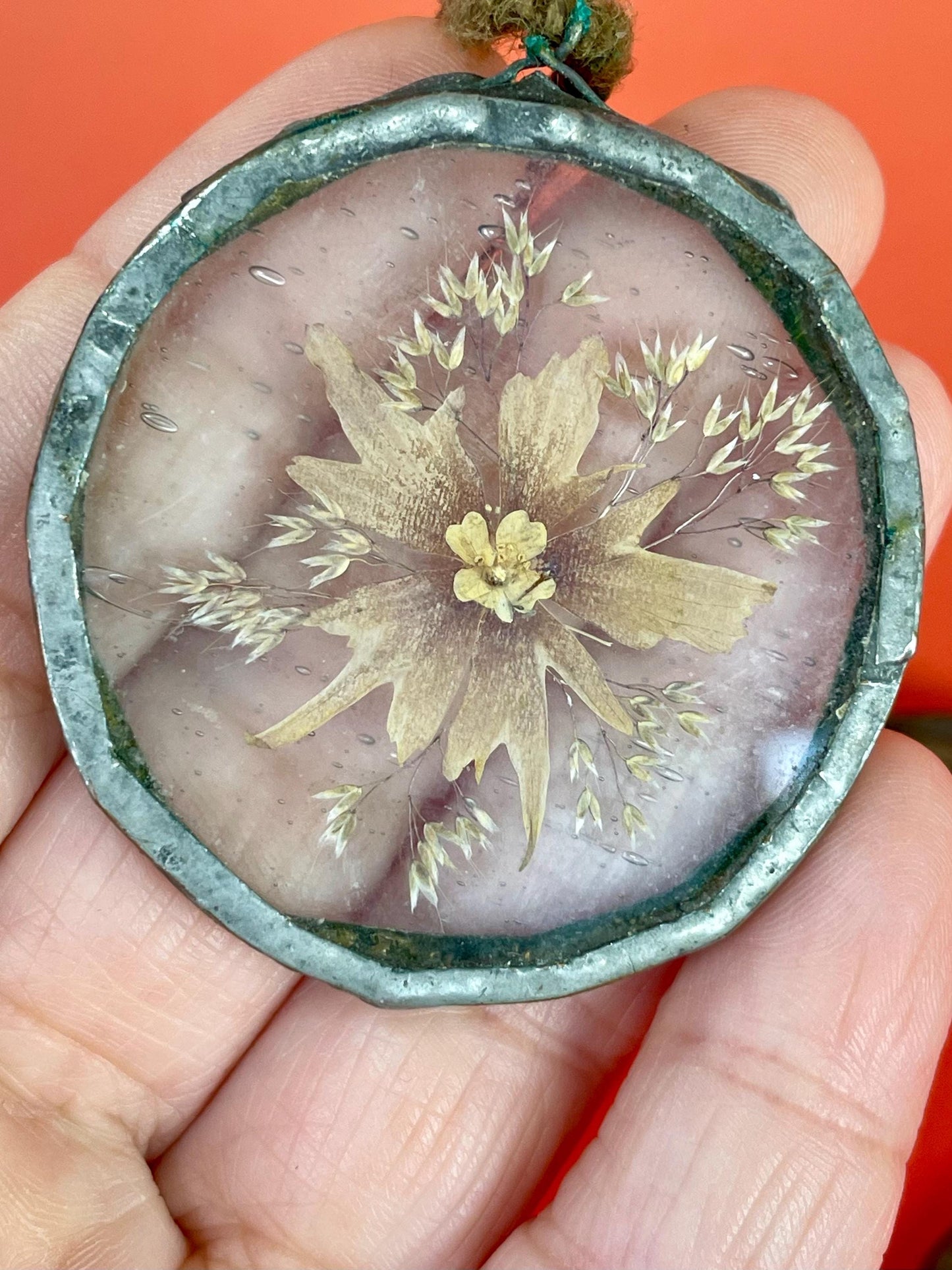 Beautiful Pressed Flower in Glass Pendant Necklace