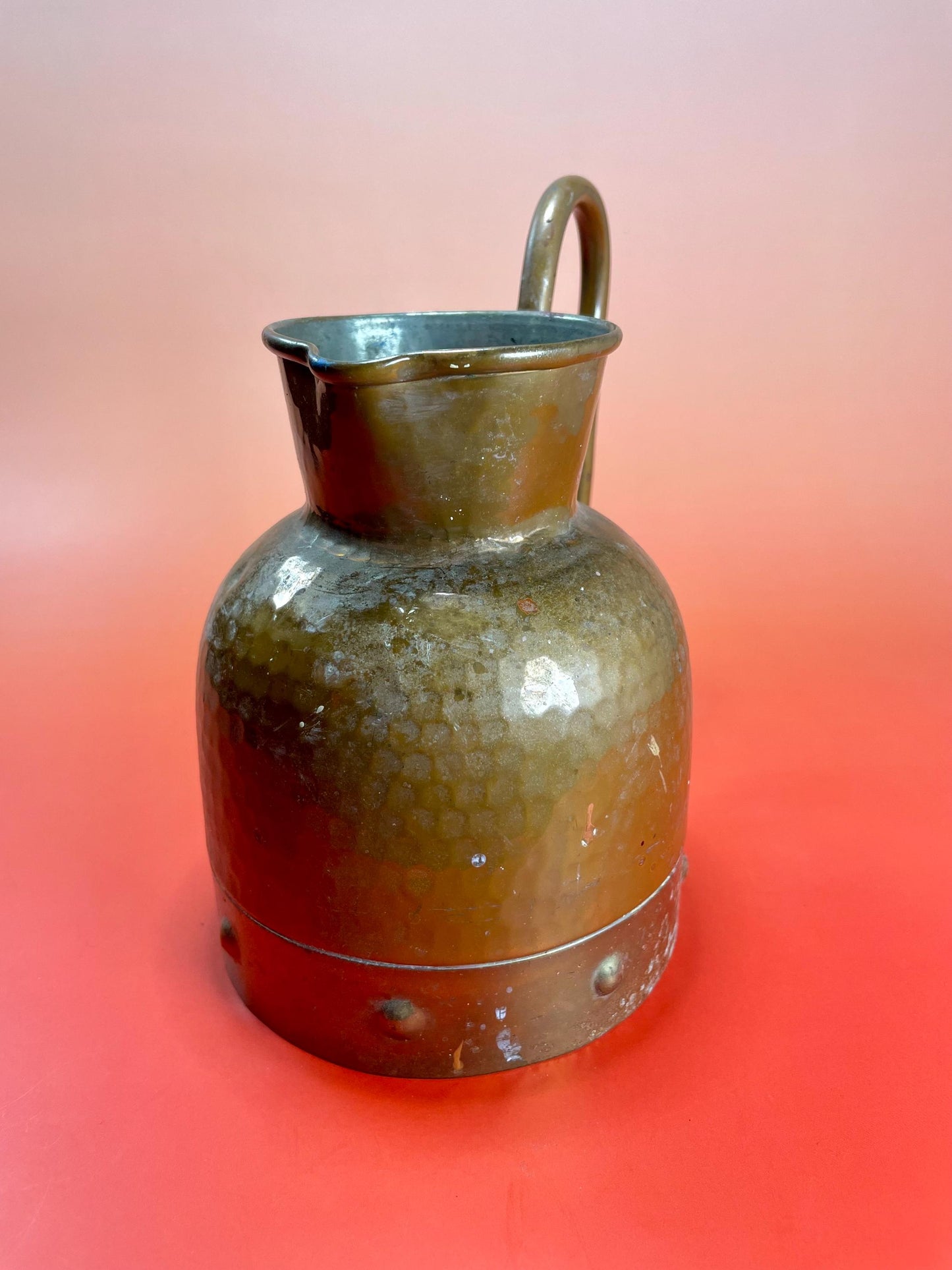 Lovely antique 6.5 inch hammered copper jug  good old condition but see photos