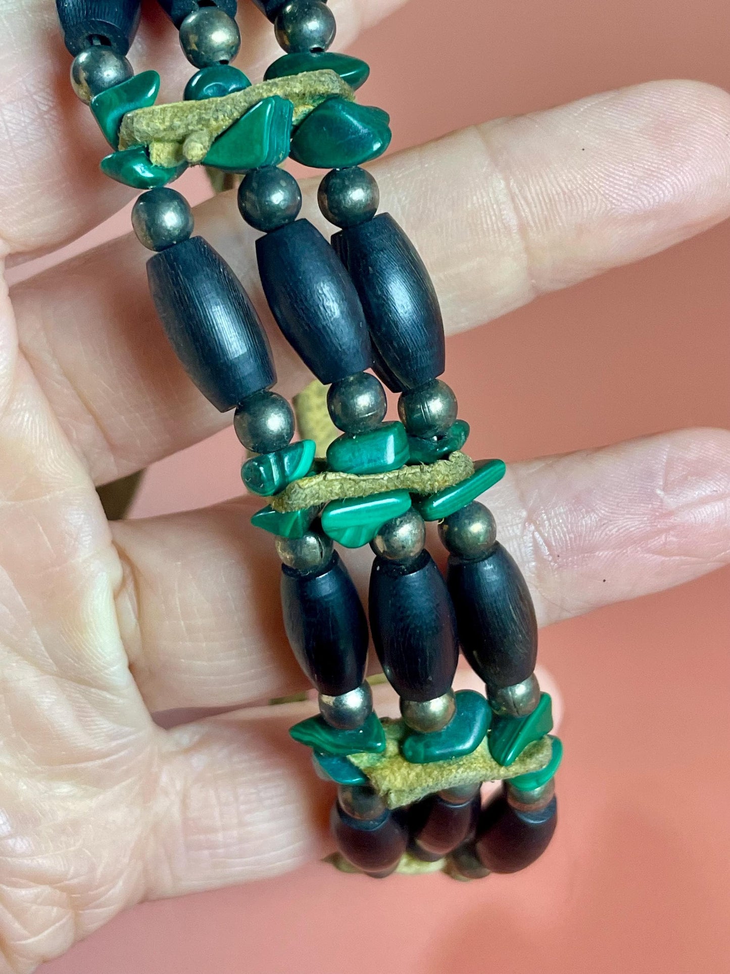 Cool Leather, Ebony wood and stone Bracelet