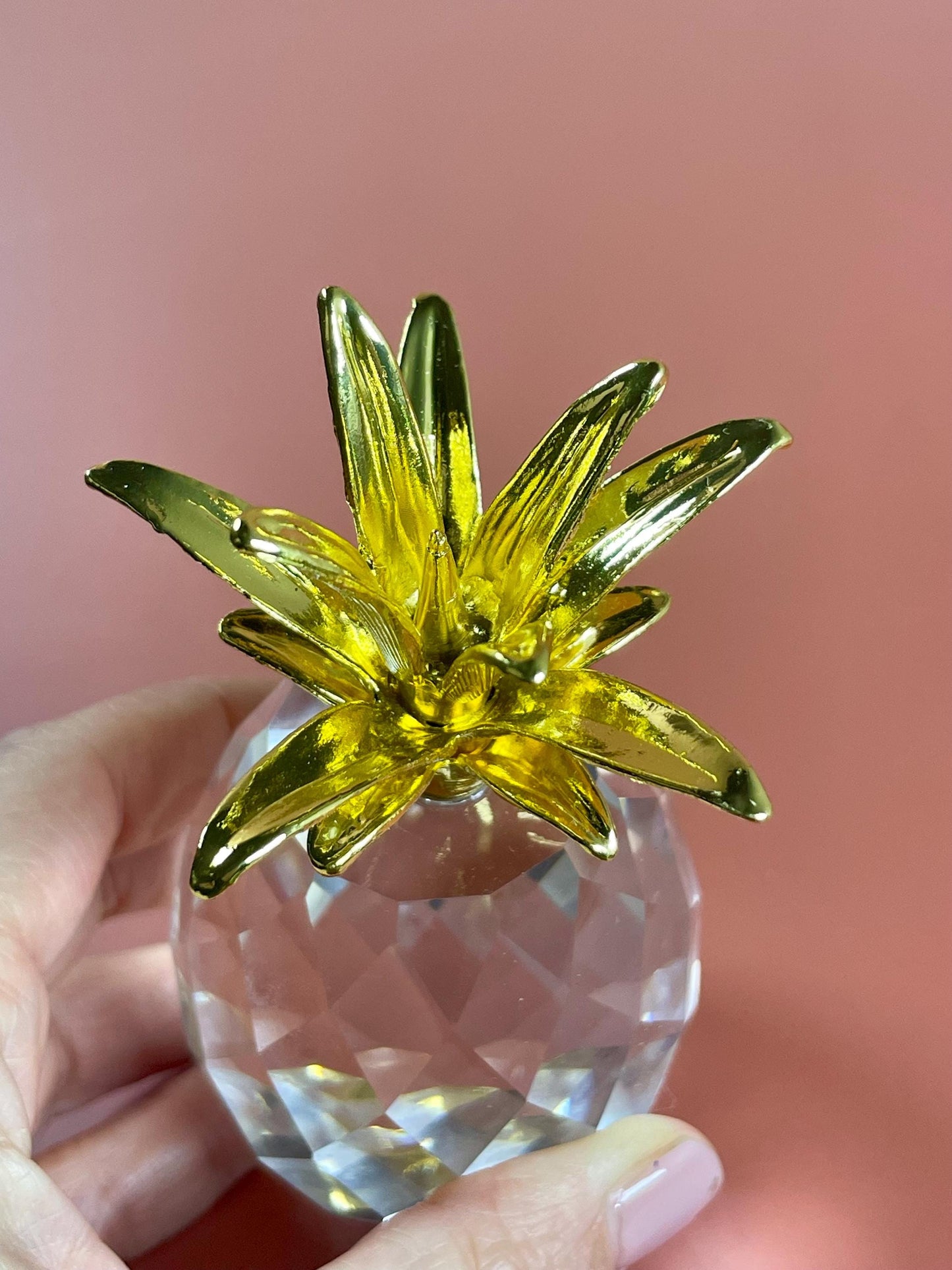 Lovely Crystal and Brass Pineapple 4.5 inches tall