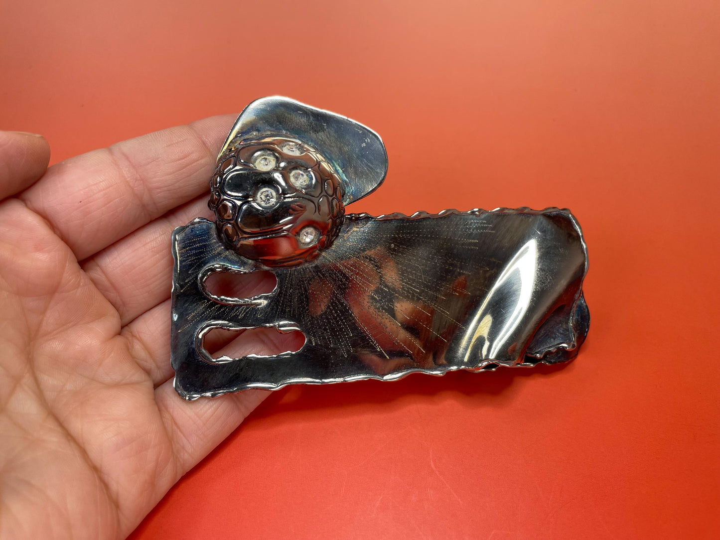 Approx 4.25 inch wide x 3 inch high Cool Brutalist Brooch  1950s