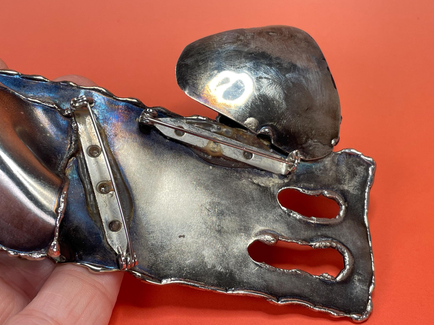 Approx 4.25 inch wide x 3 inch high Cool Brutalist Brooch  1950s