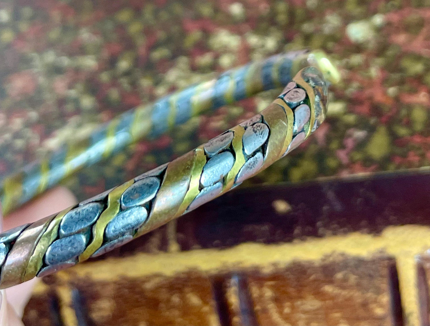 Intertwined Copper, Brass, and Untested Silver Bracelet Cuff