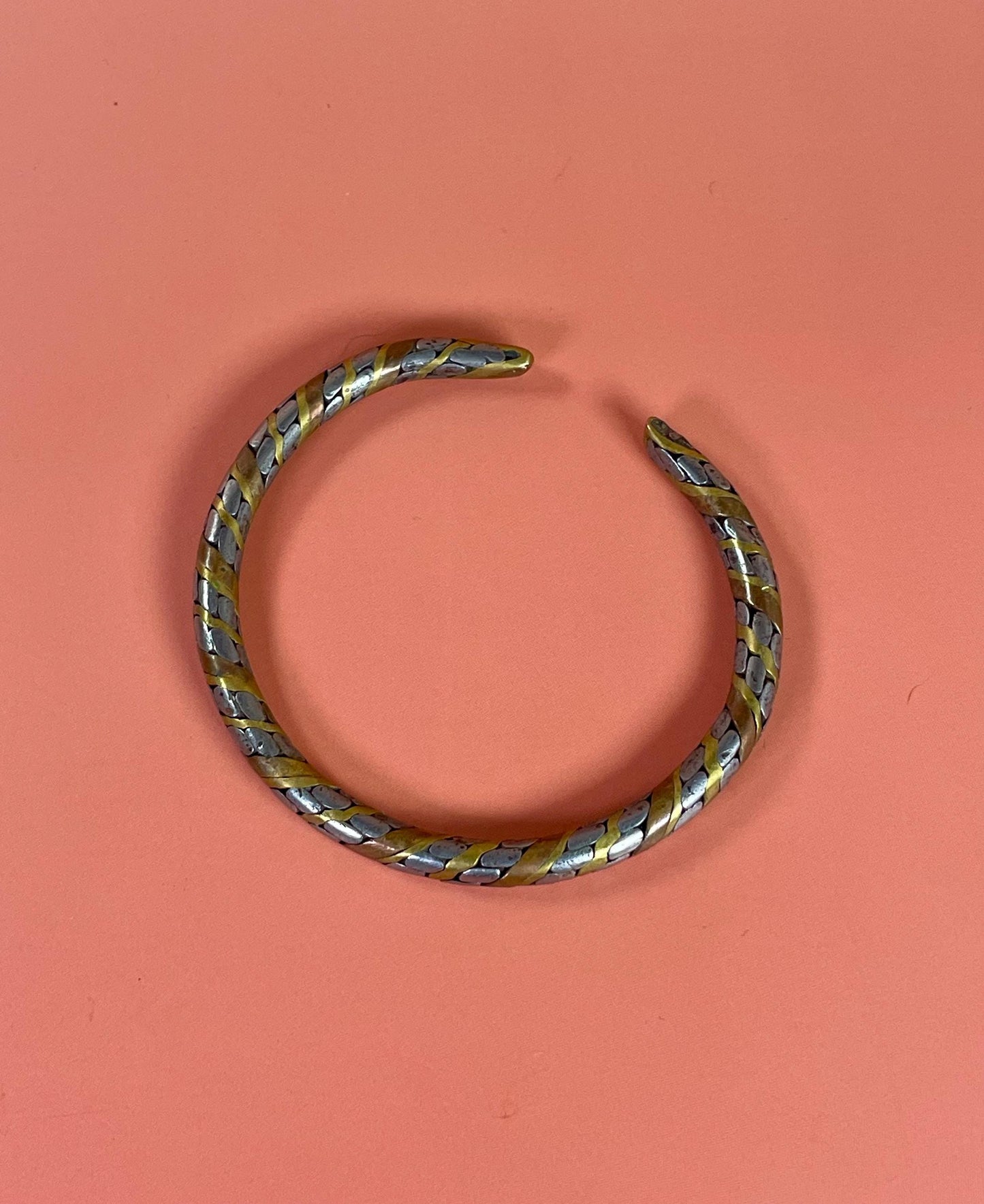 Intertwined Copper, Brass, and Untested Silver Bracelet Cuff