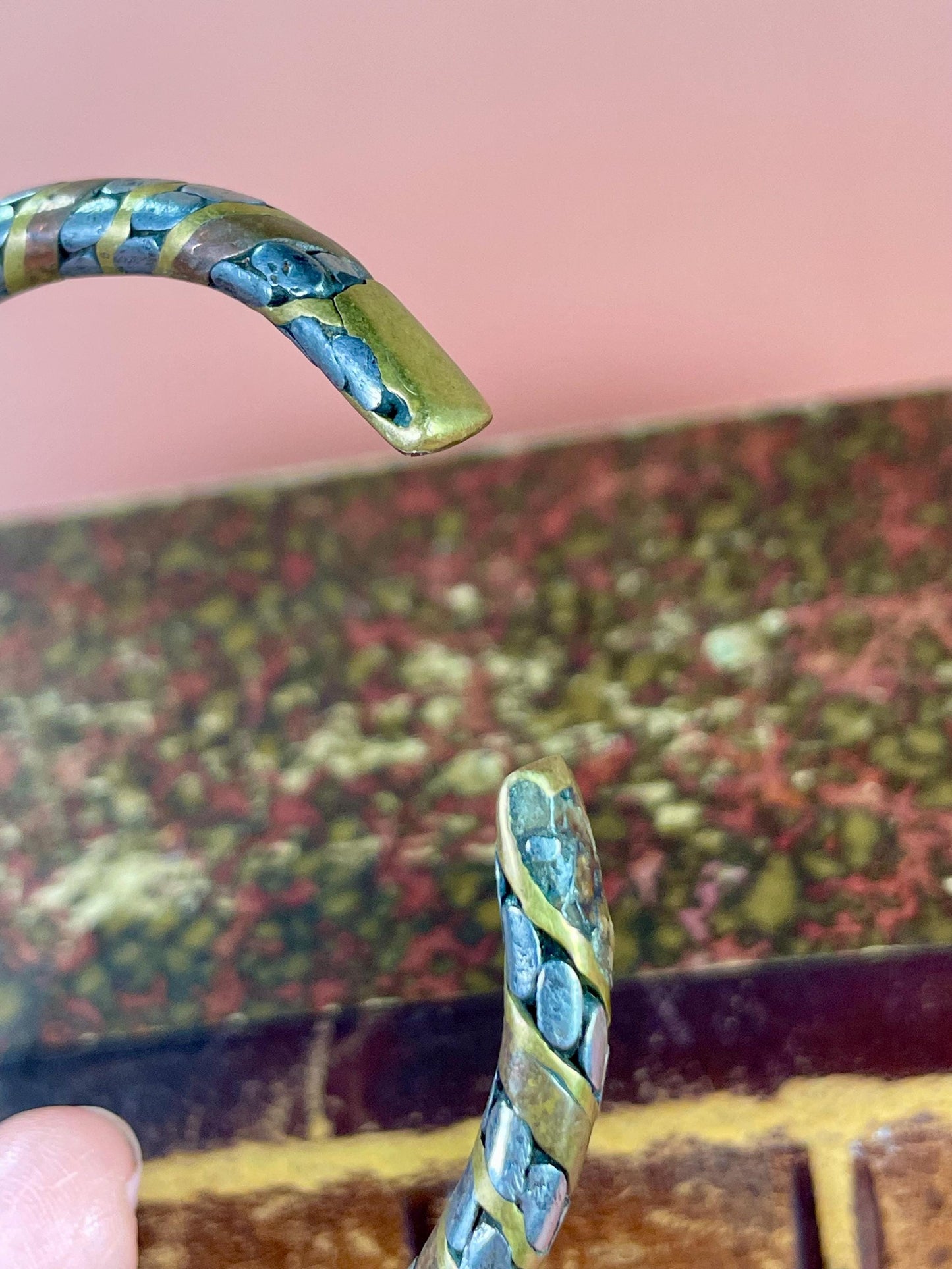 Intertwined Copper, Brass, and Untested Silver Bracelet Cuff