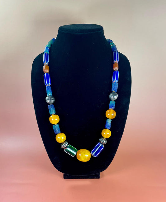 14.25 Chunky Colorful Necklace with Stone, Wood, Clay, and Metal Beads - tribal beauty
