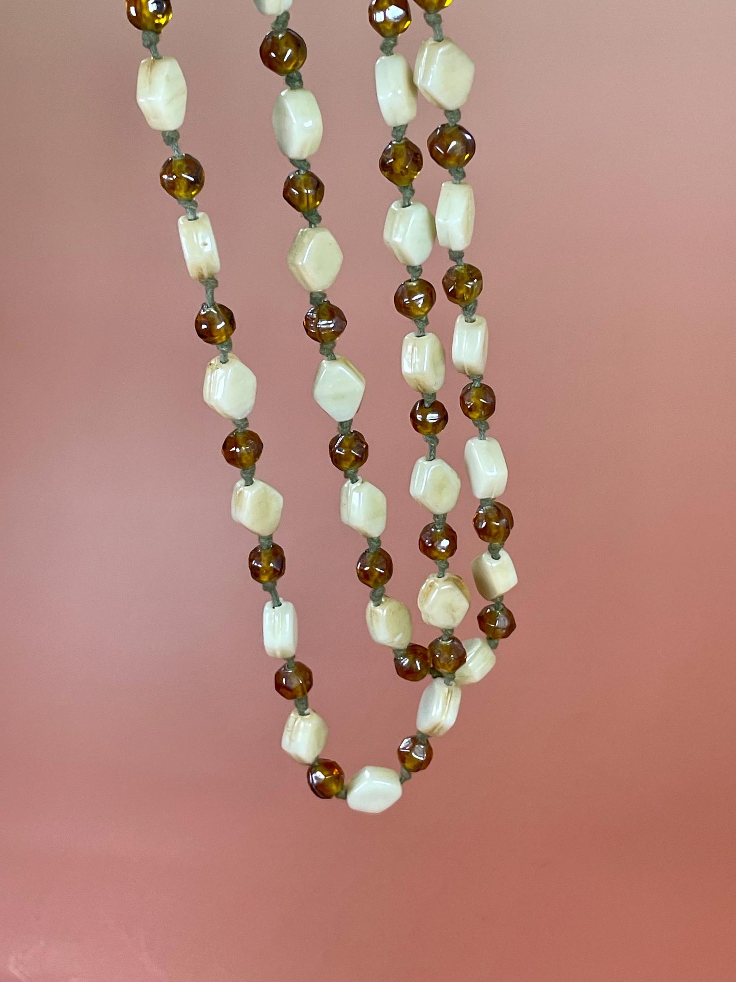 45 Amber and Pearl-Colored Beaded Necklace