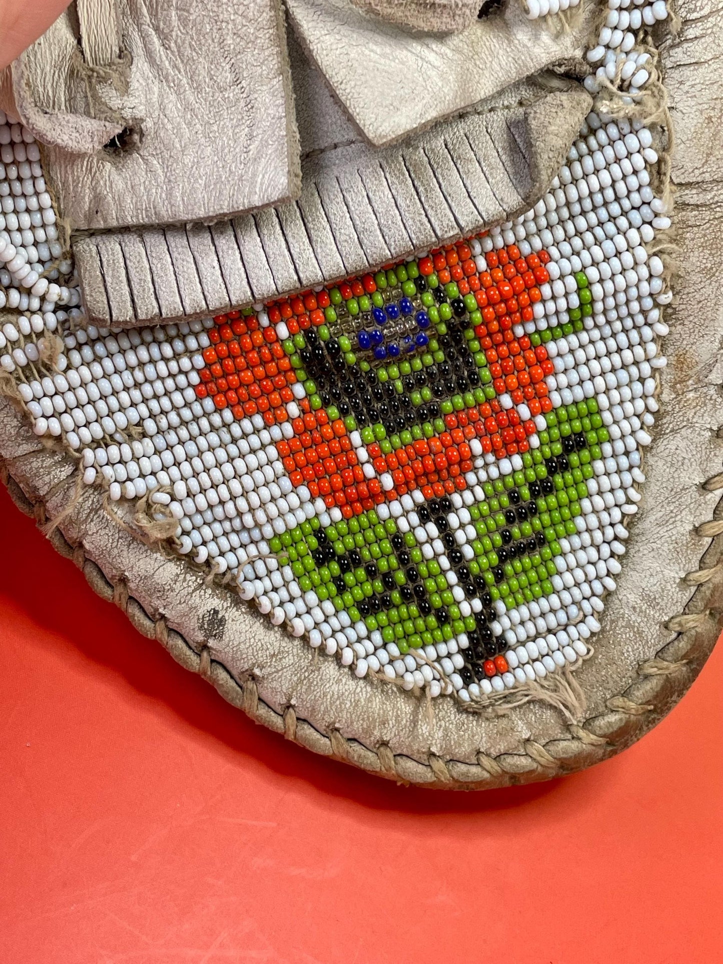 9.75 inch indigenous first nations antique leather and beaded moccasins  lovely design
