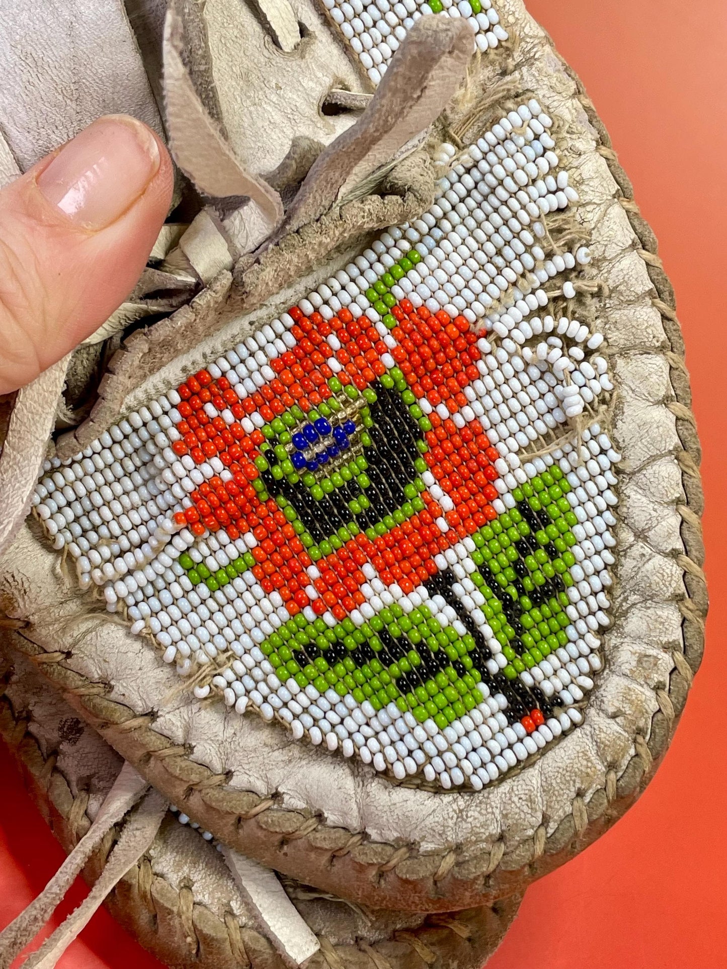 9.75 inch indigenous first nations antique leather and beaded moccasins  lovely design