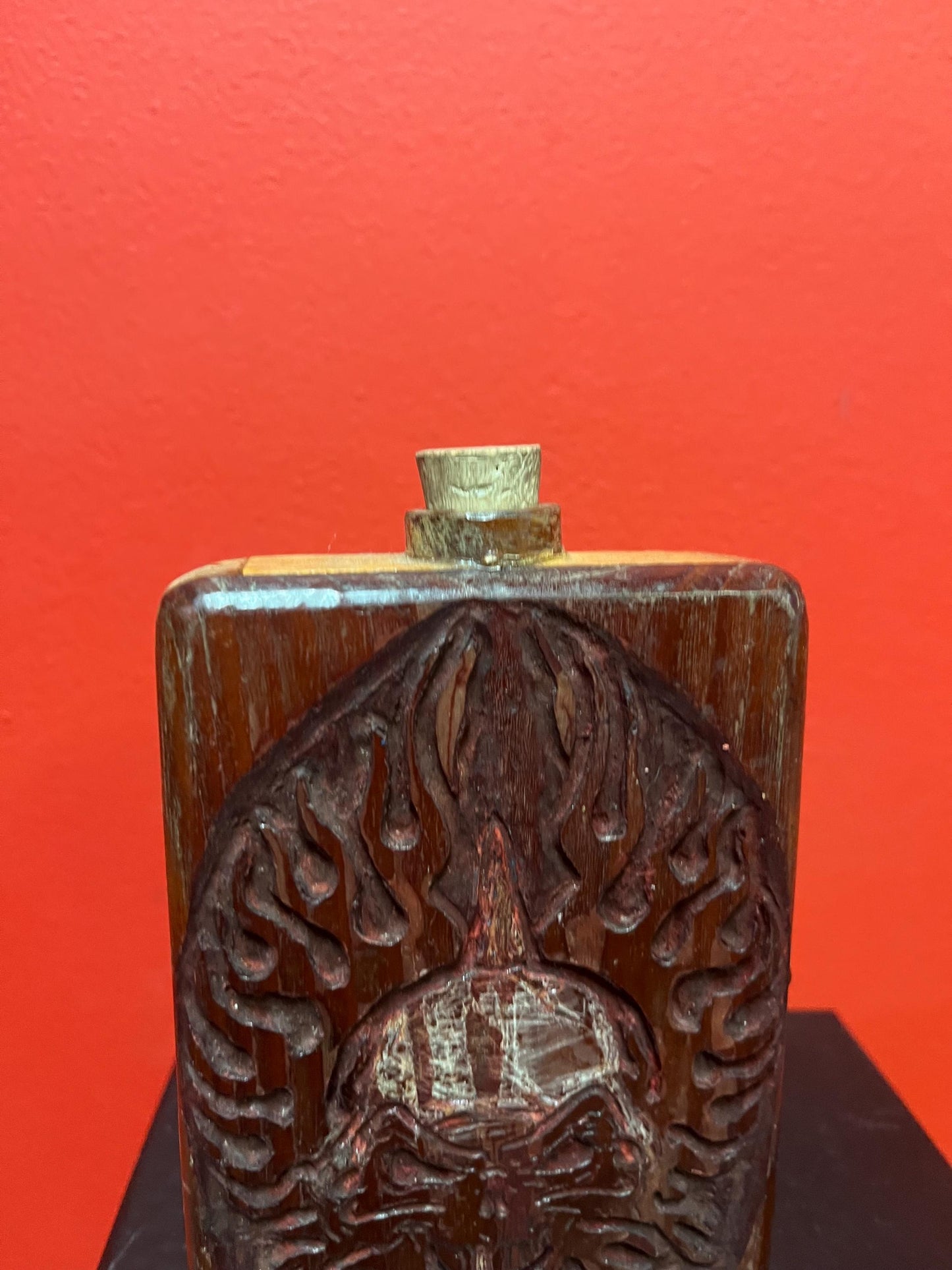 Lovely old 6 x 4 skull flask  ready to use unique wooden beauty