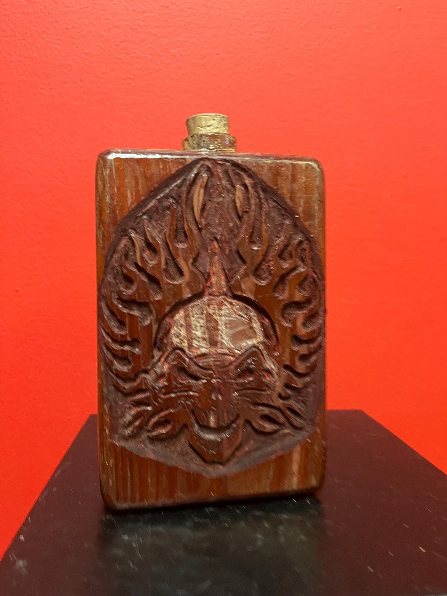 Lovely old 6 x 4 skull flask  ready to use unique wooden beauty