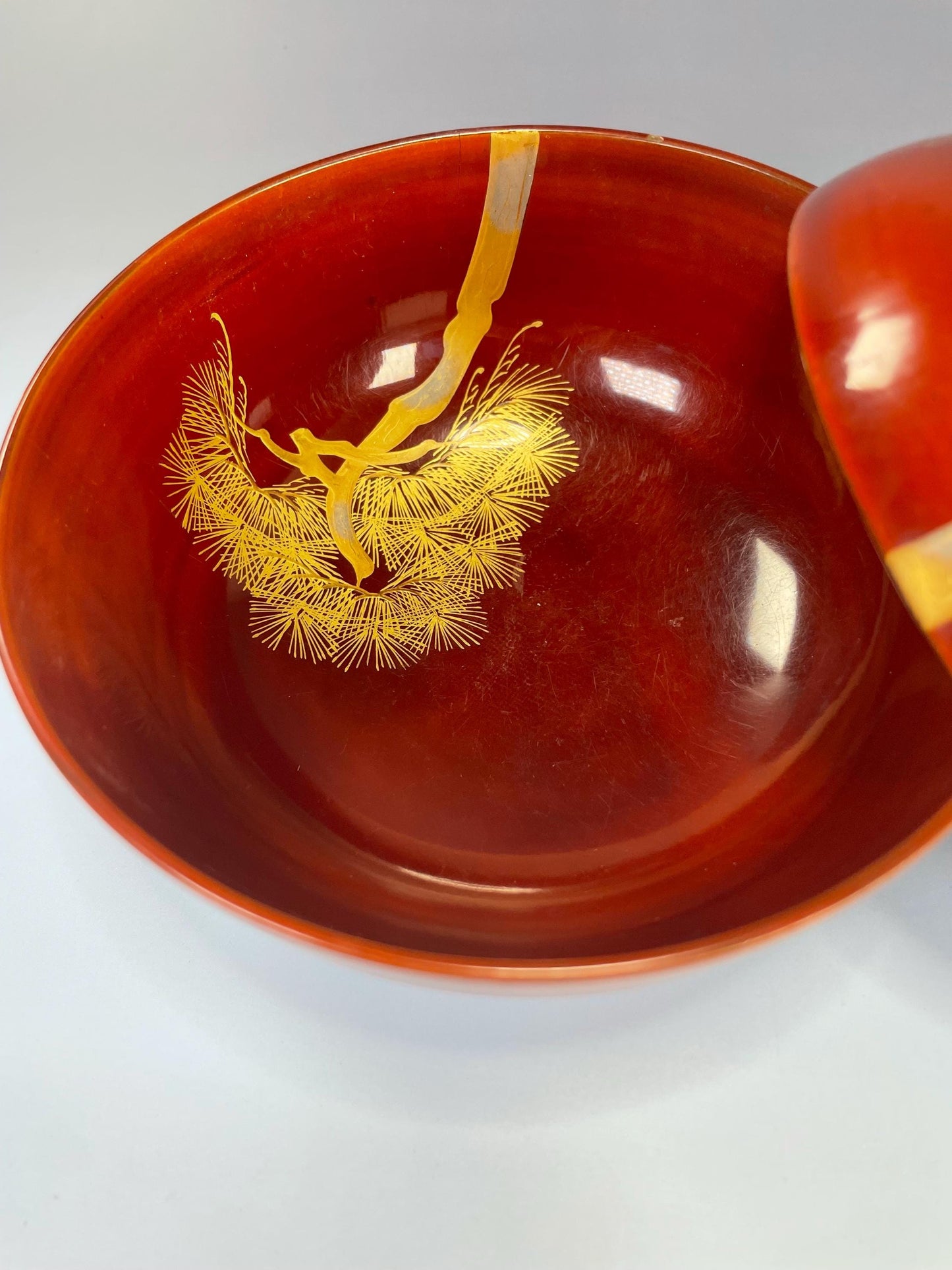 Japanese Lacquer Hand Painted Bowl and Lid