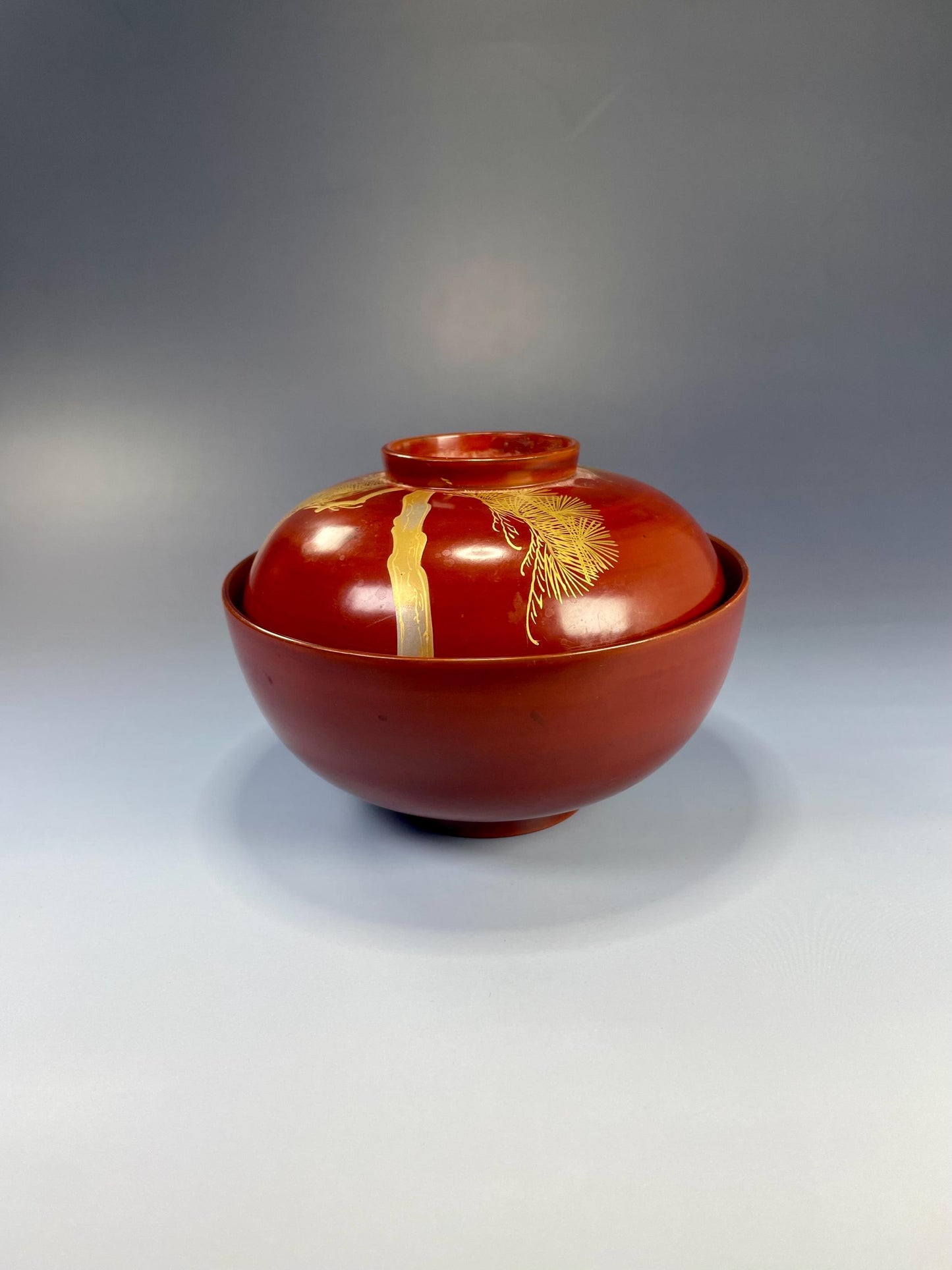 Japanese Lacquer Hand Painted Bowl and Lid