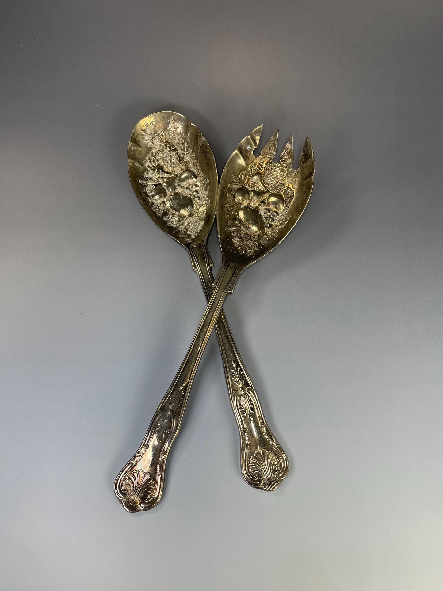 Lovely pair Antique Italian 9 inch long silver plated berry spoons  wonderful gift