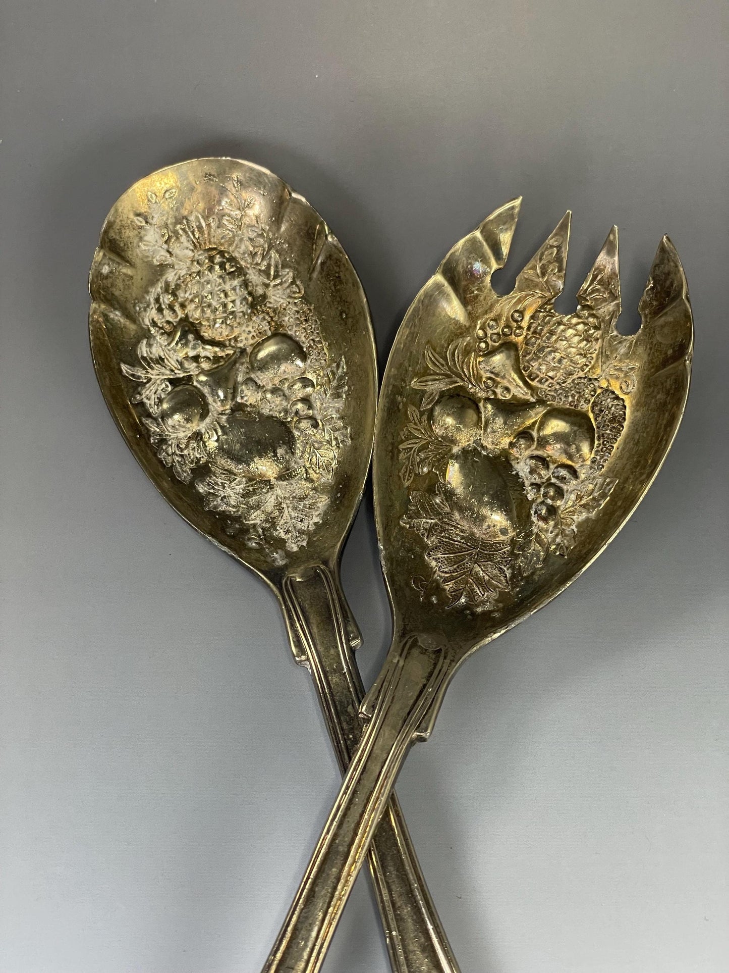 Lovely pair Antique Italian 9 inch long silver plated berry spoons  wonderful gift