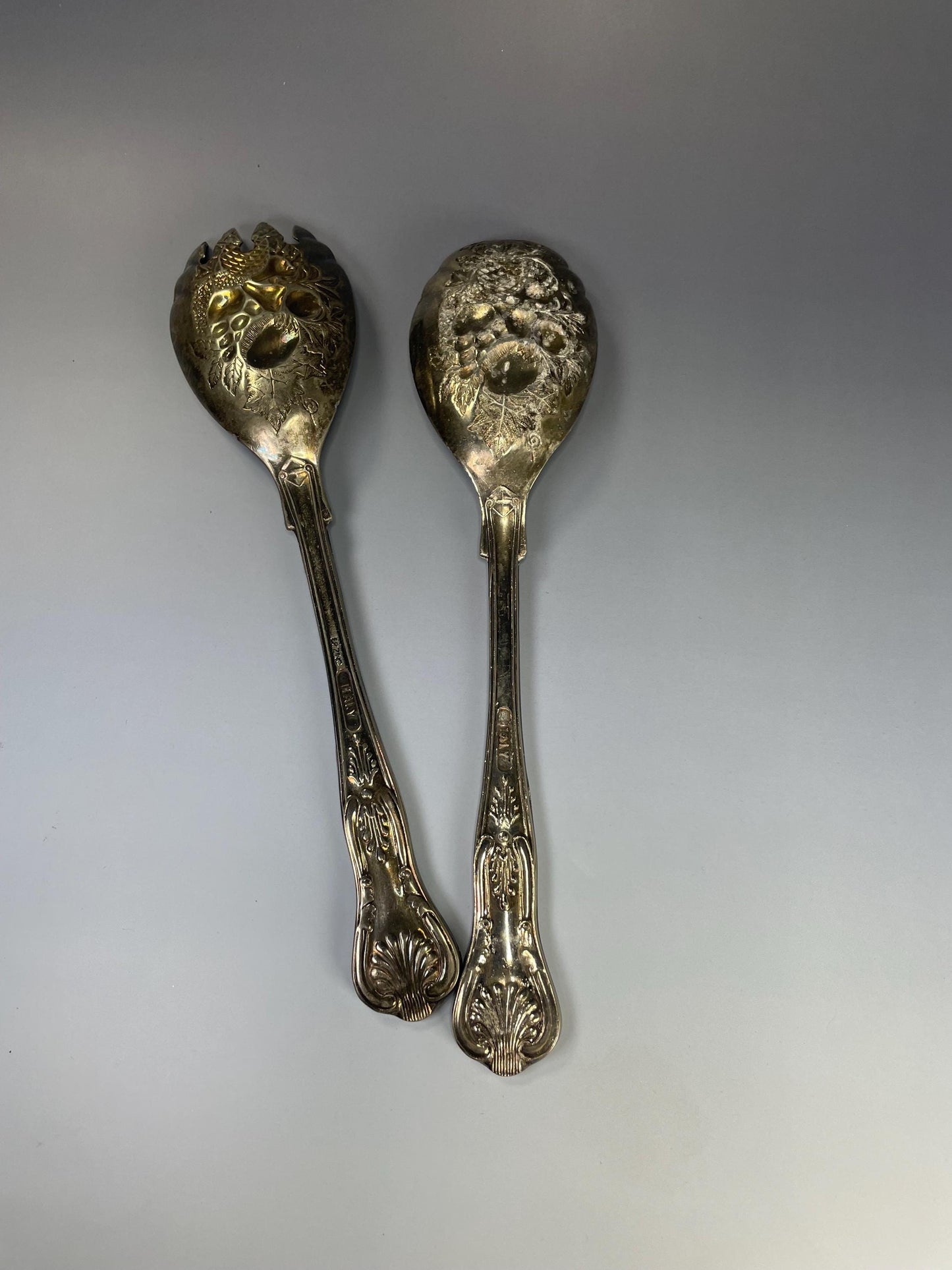 Lovely pair Antique Italian 9 inch long silver plated berry spoons  wonderful gift
