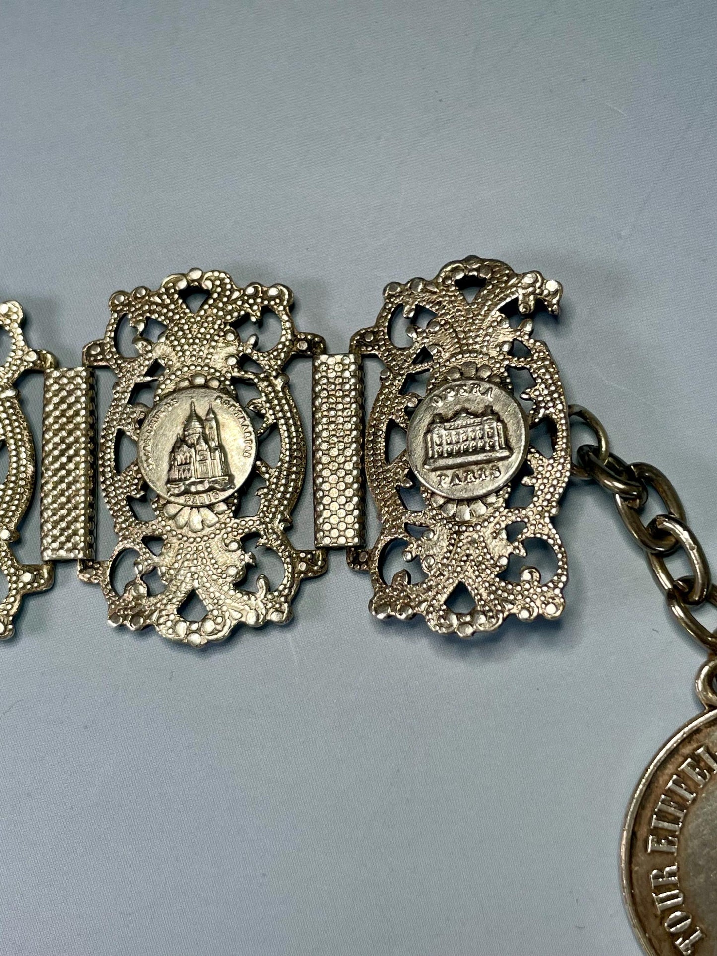 Classic Metal Link Bracelet with Parisian Imagery  Timeless and Versatile