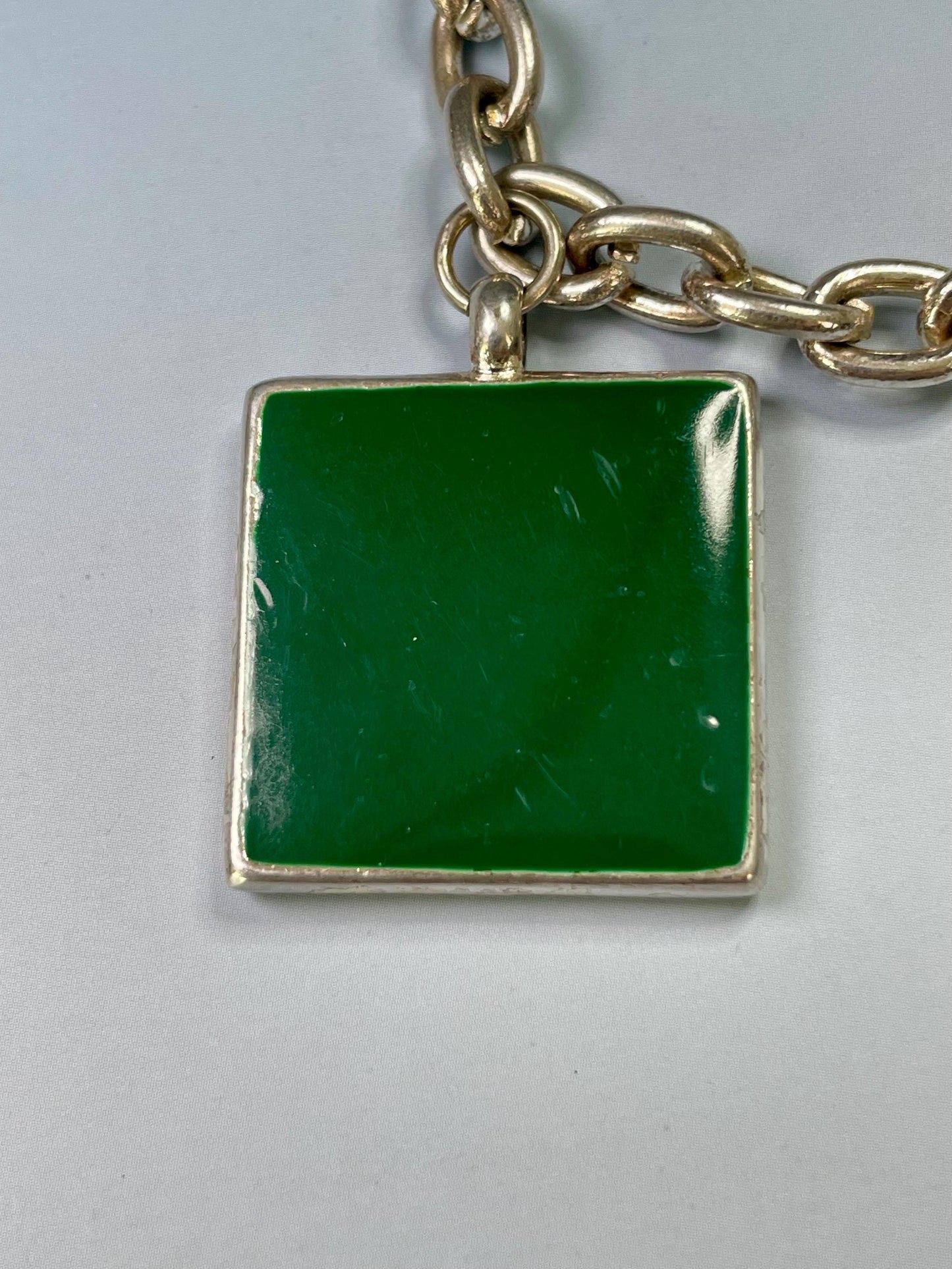 Classic Metal Link Bracelet with Large Black and Green Gem  Timeless and Versatile