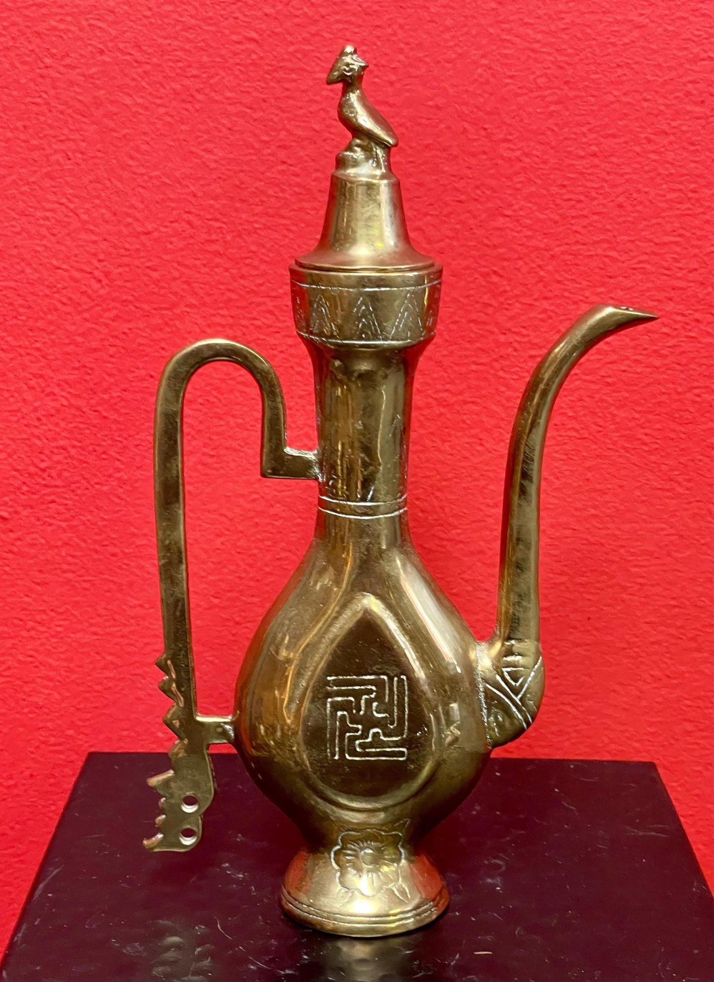 Vintage Solid Brass Etched Indian Oil Dispenser - 7