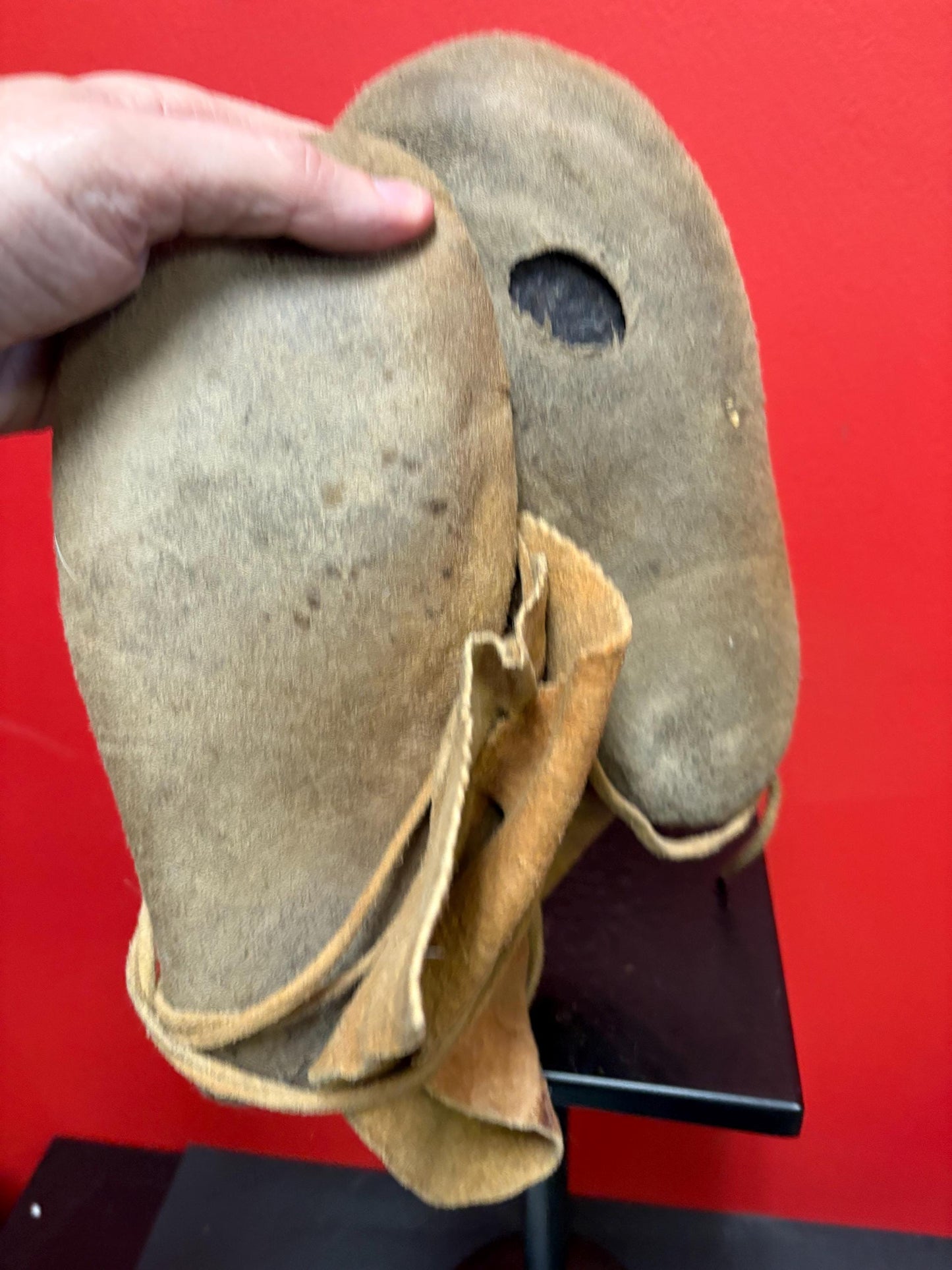 Beautiful antique indigenous, first nations, leather and beaded moccasin boots 7 x 10 long  as is  decorative only