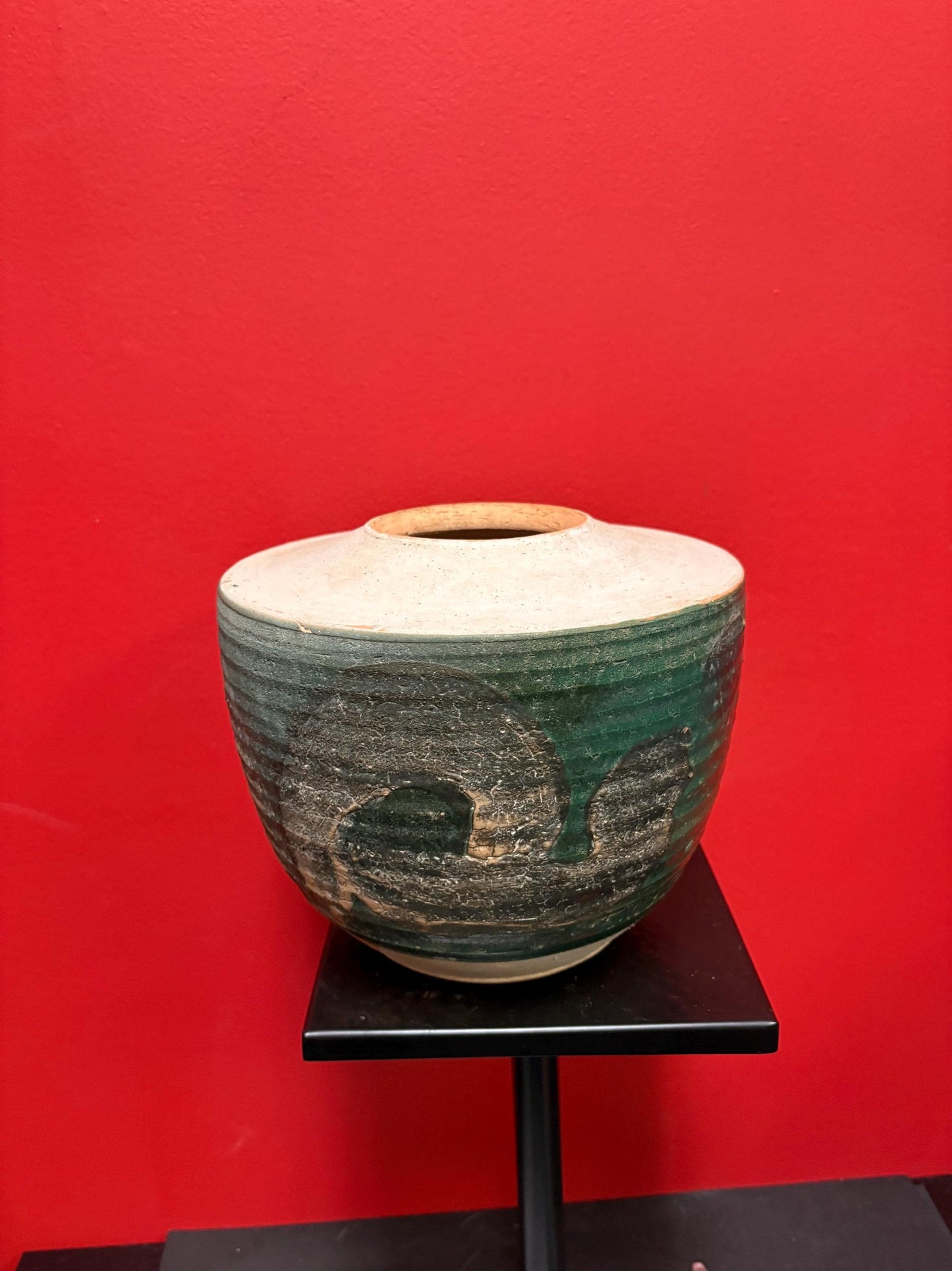 Fantastic 8 inch tall Canadian Walter Dexter handmade studio pottery Raku vase  rare piece  amazing colours  see photos