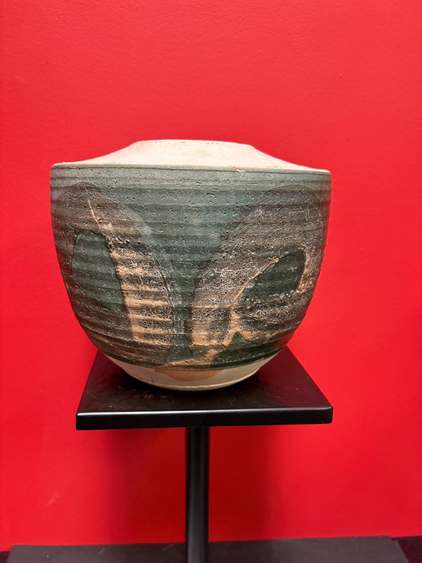 Fantastic 8 inch tall Canadian Walter Dexter handmade studio pottery Raku vase  rare piece  amazing colours  see photos