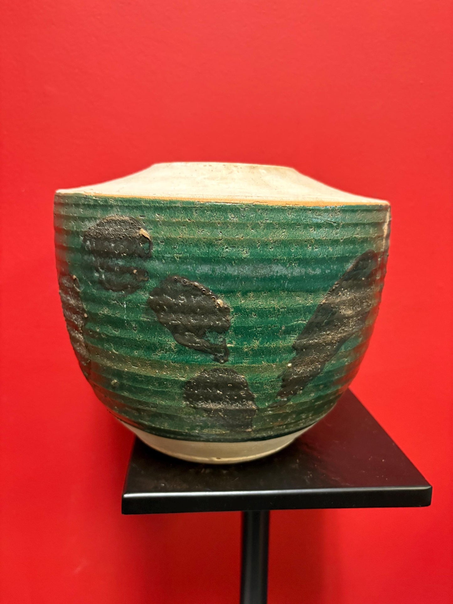 Fantastic 8 inch tall Canadian Walter Dexter handmade studio pottery Raku vase  rare piece  amazing colours  see photos