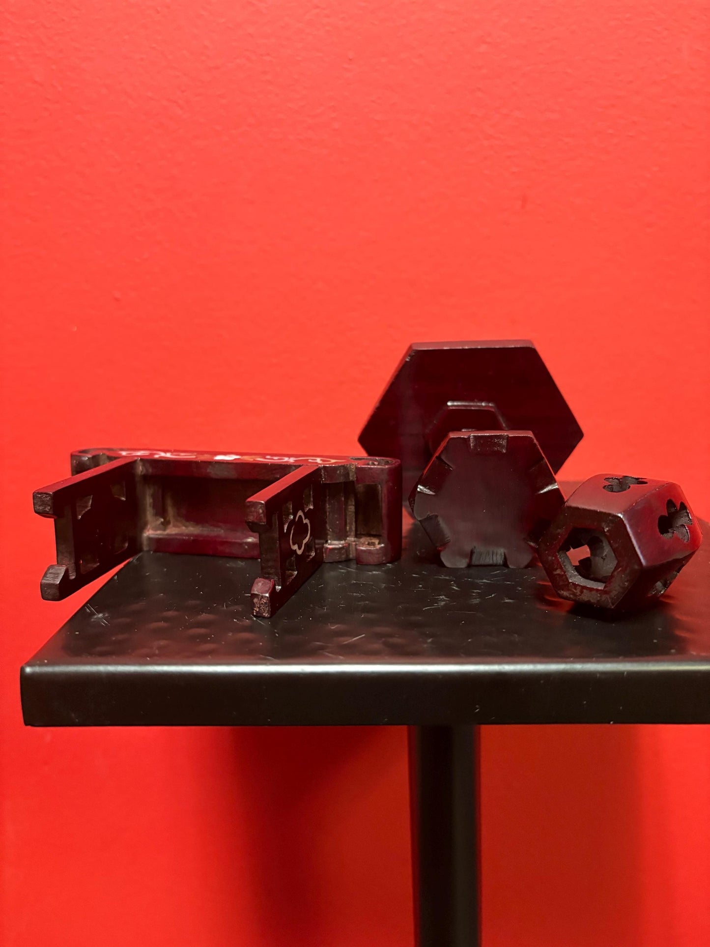 Antique Chinese Rosewood dollhouse dining furniture with mother of Pearl inlay  wow