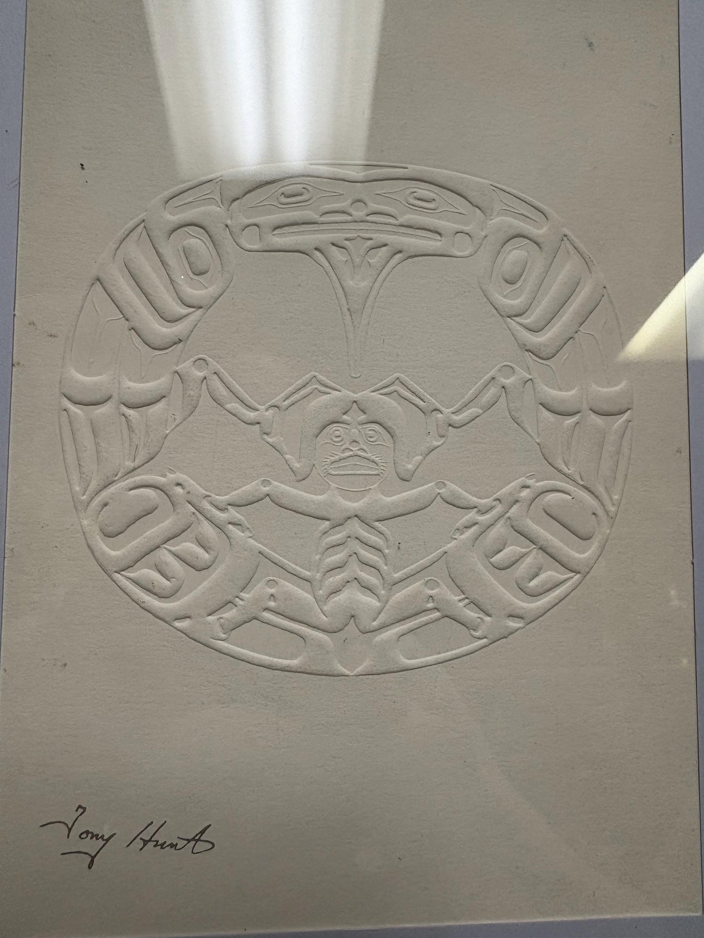 Signed Tony Hunt print card in frame  indigenous first nations  5 x 7 inch card in 11 x 9 frame  great look