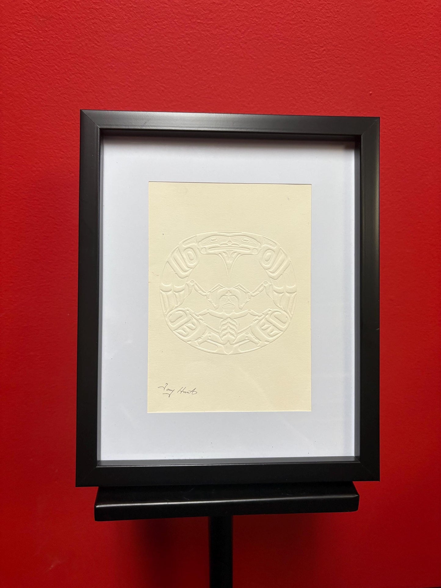 Signed Tony Hunt print card in frame  indigenous first nations  5 x 7 inch card in 11 x 9 frame  great look
