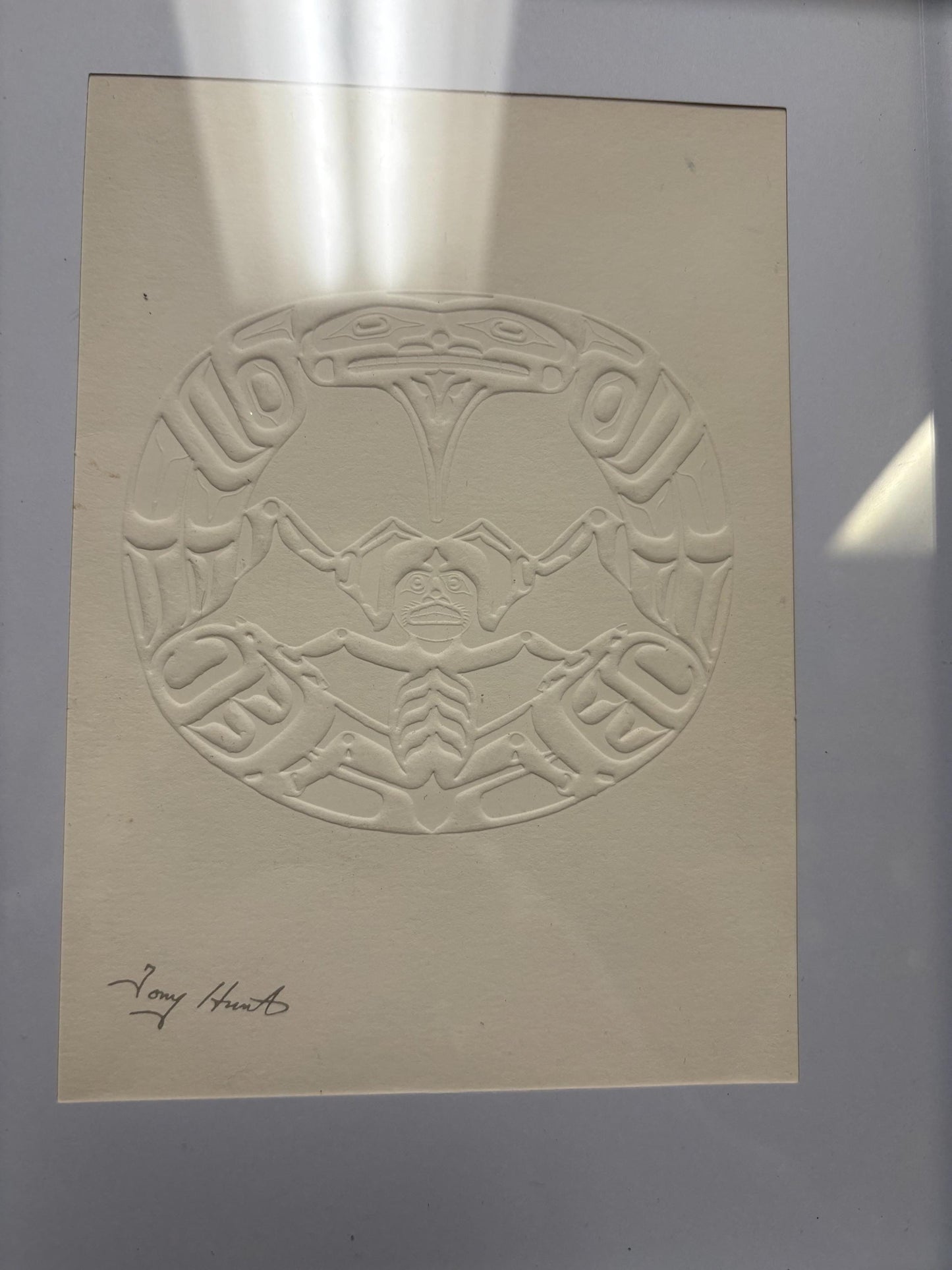 Signed Tony Hunt print card in frame  indigenous first nations  5 x 7 inch card in 11 x 9 frame  great look