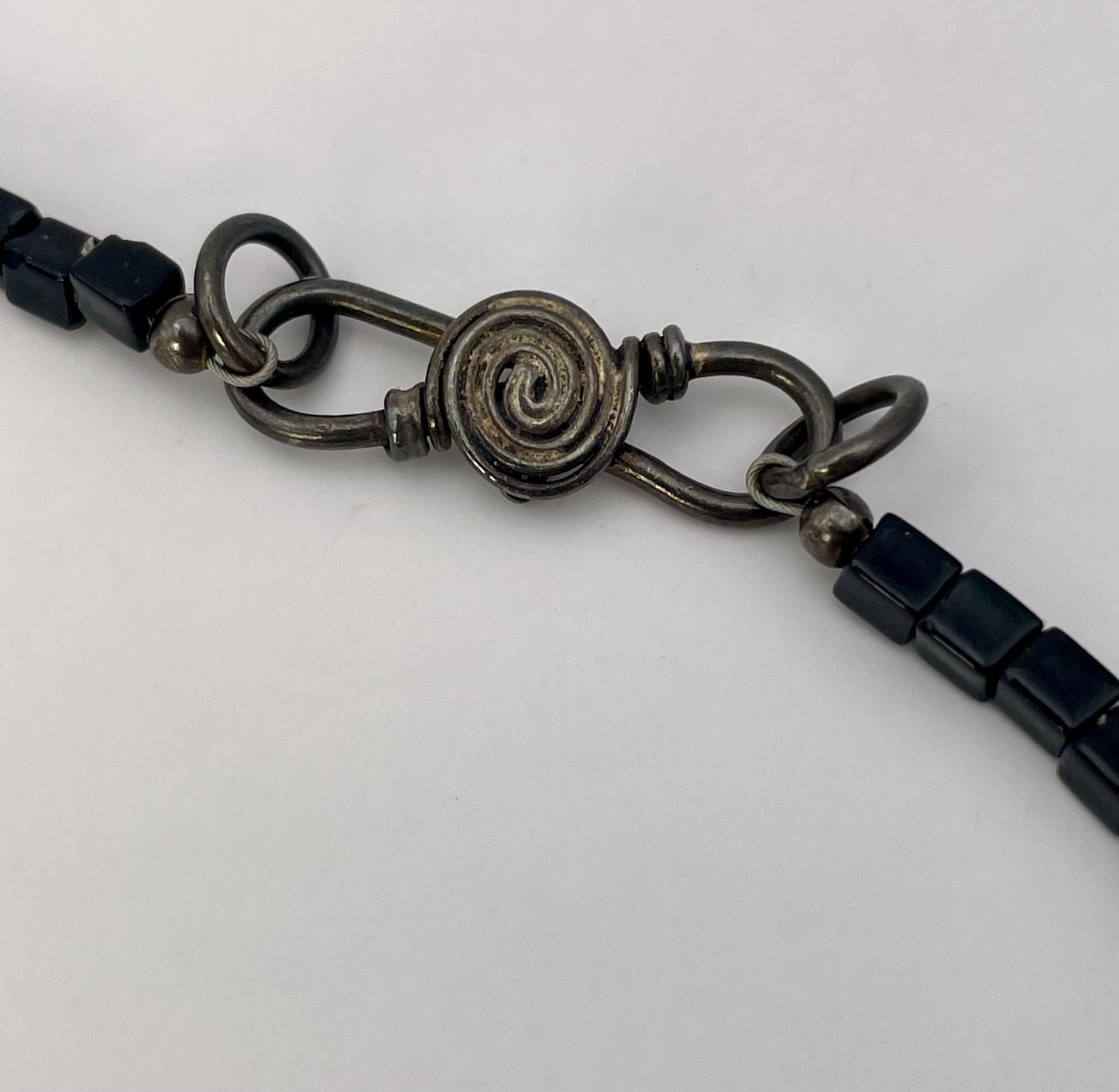 Beaded Necklace with Black Resin Pendant