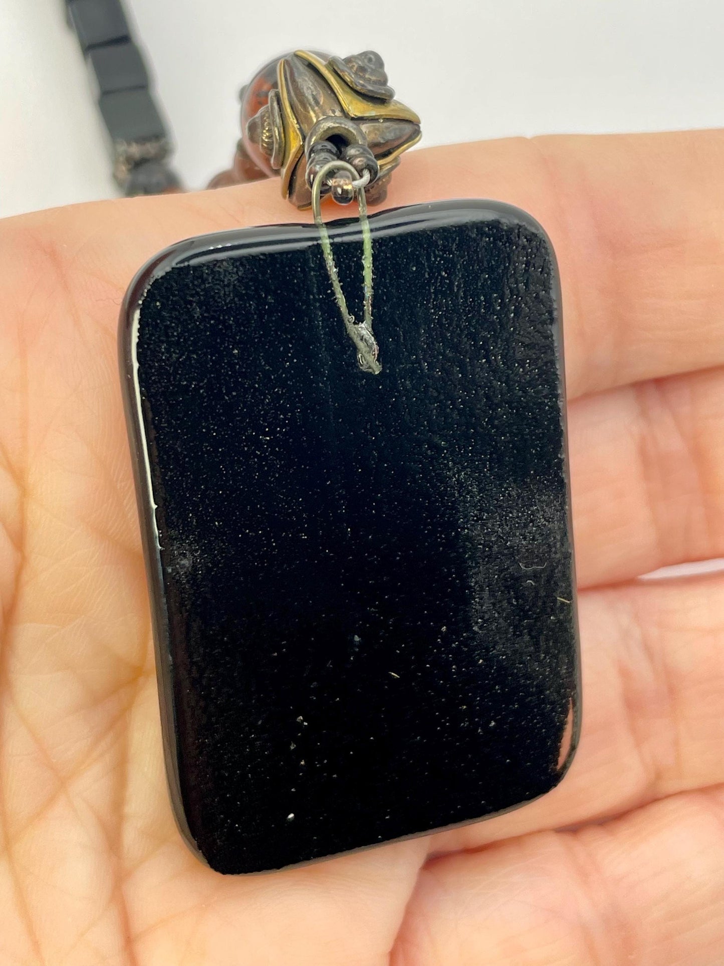 Beaded Necklace with Black Resin Pendant