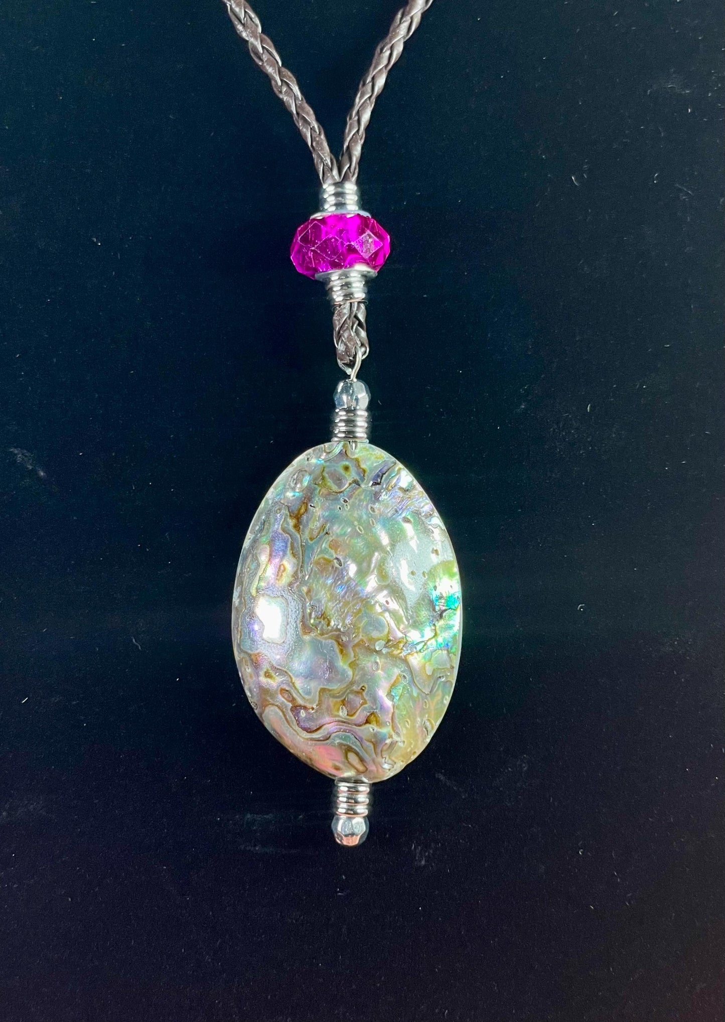 Abalone Pendant Necklace with Bead Accent  30 Chain, 3.5 Pendant