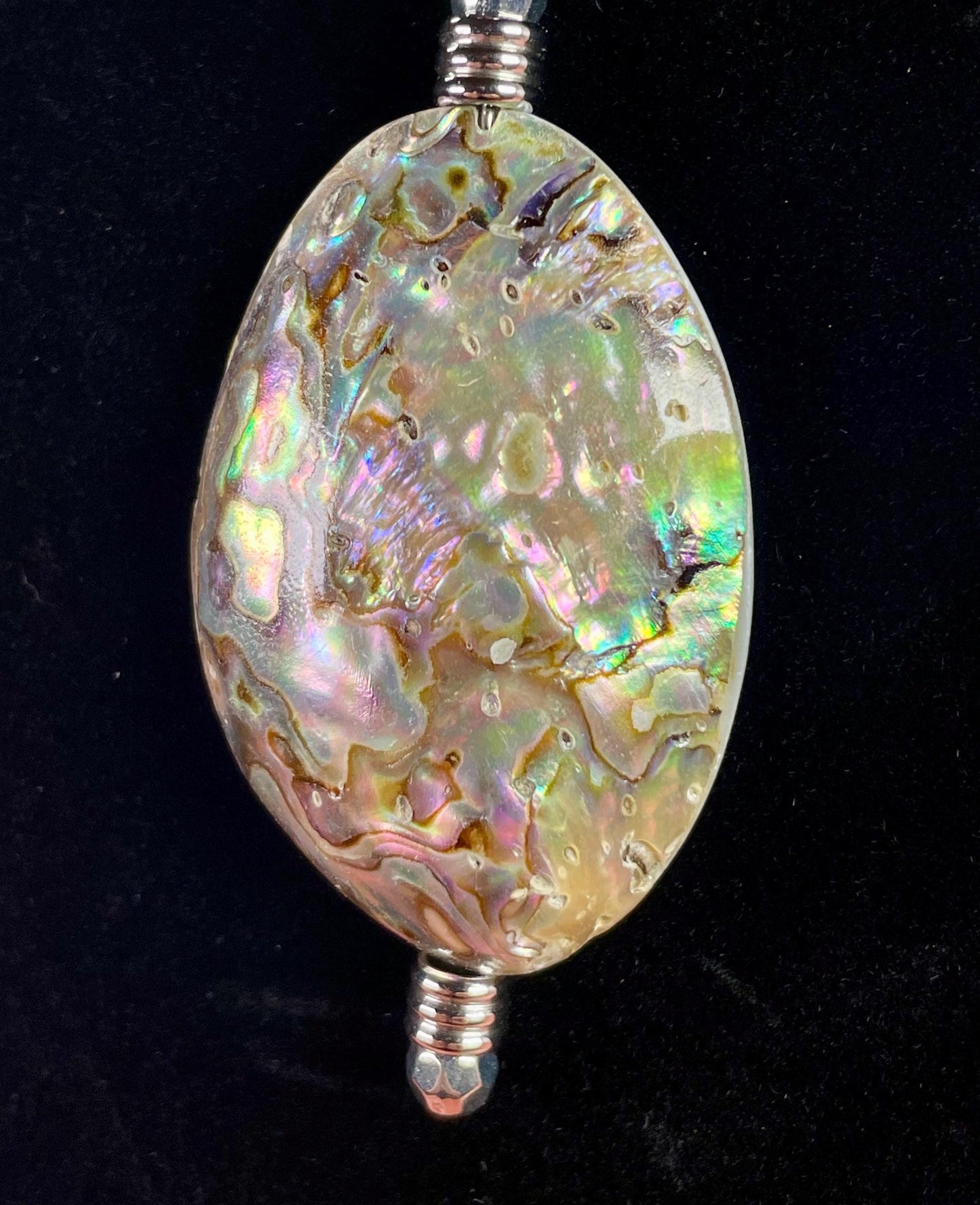 Abalone Pendant Necklace with Bead Accent  30 Chain, 3.5 Pendant