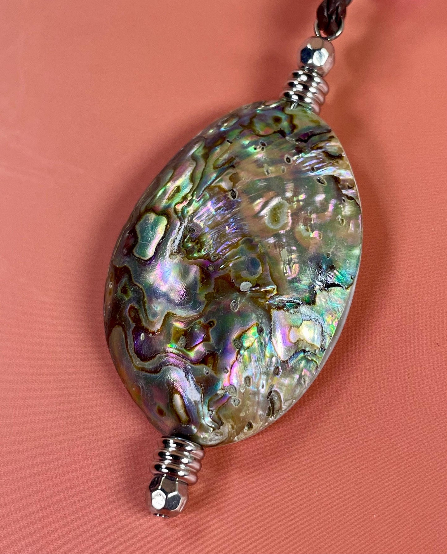 Abalone Pendant Necklace with Bead Accent  30 Chain, 3.5 Pendant