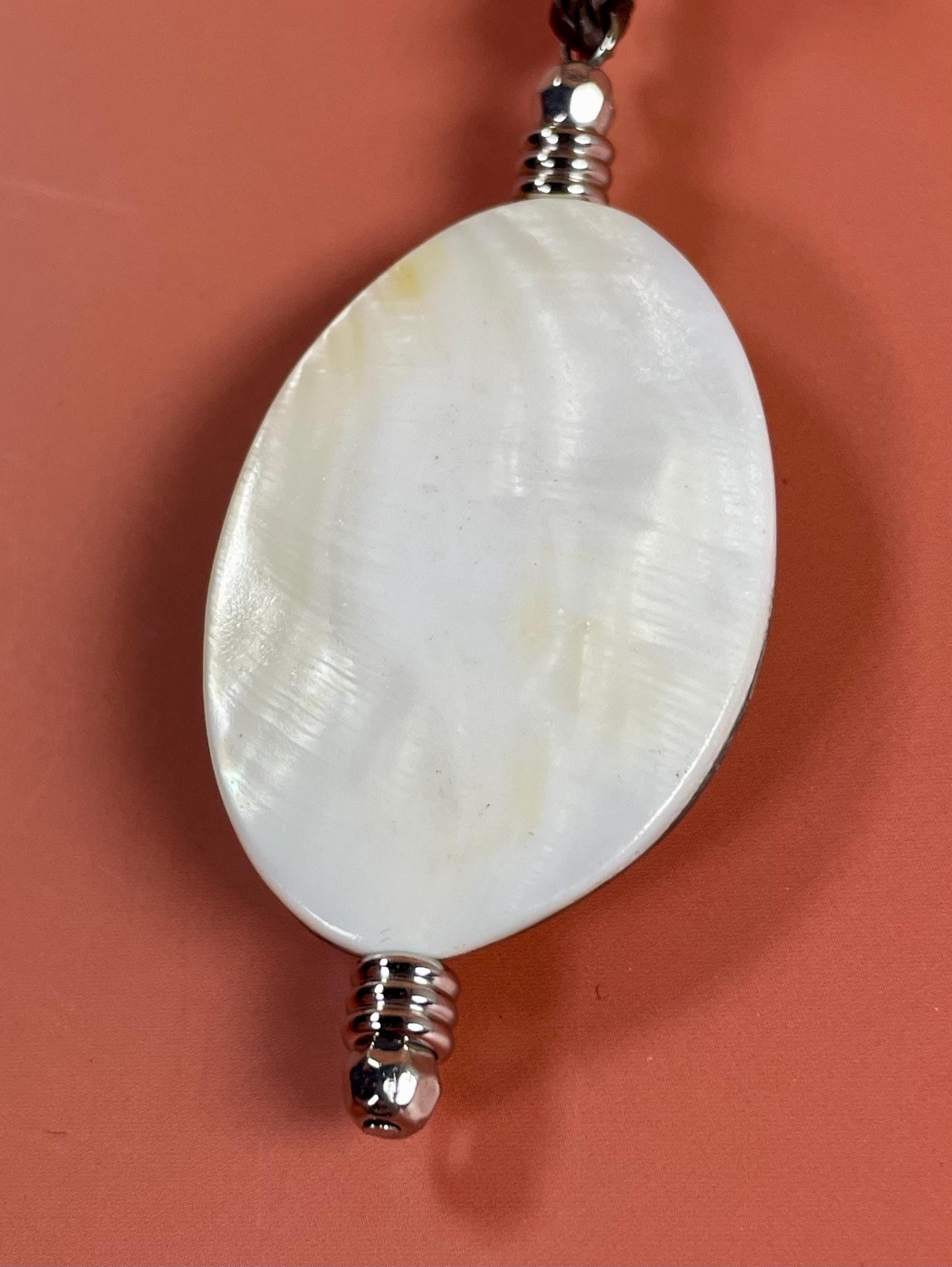 Abalone Pendant Necklace with Bead Accent  30 Chain, 3.5 Pendant