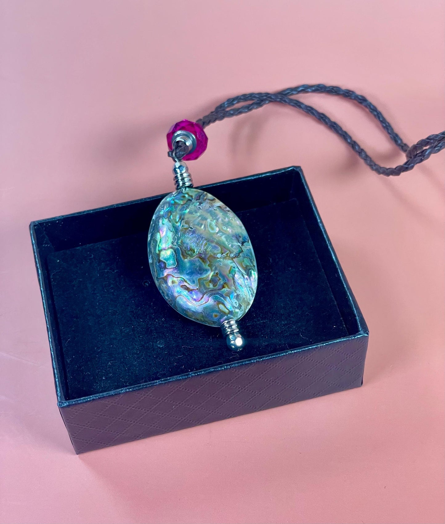 Abalone Pendant Necklace with Bead Accent  30 Chain, 3.5 Pendant