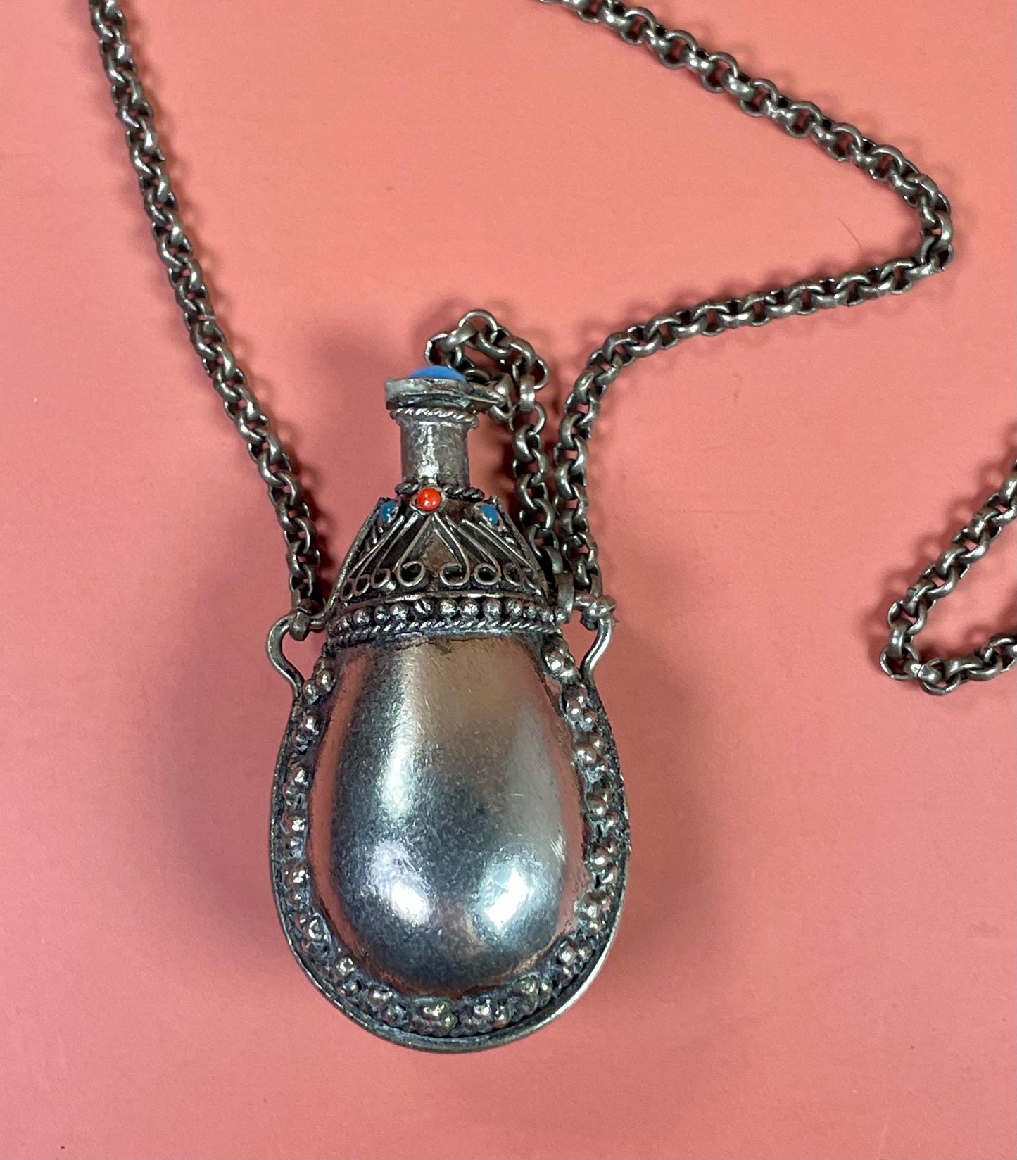 Vintage Beaded Perfume Snuff Bottle Necklace