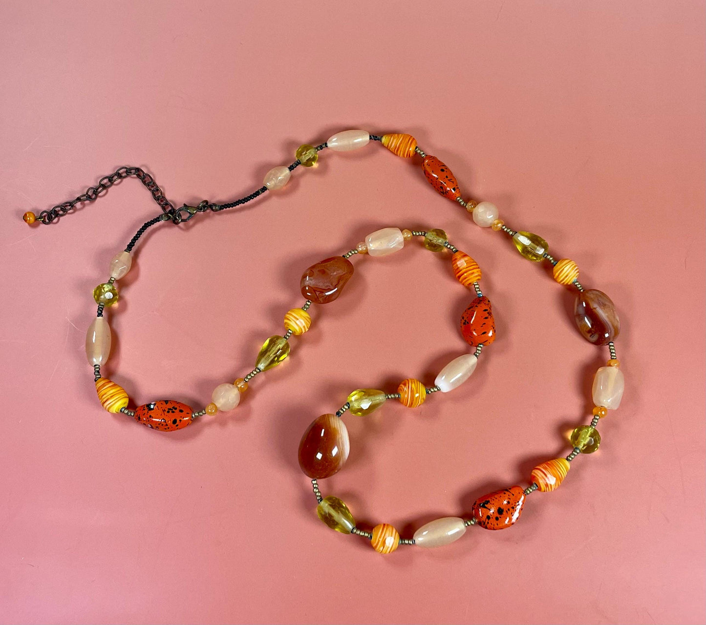 Glass and Polished Stone Bead Necklace