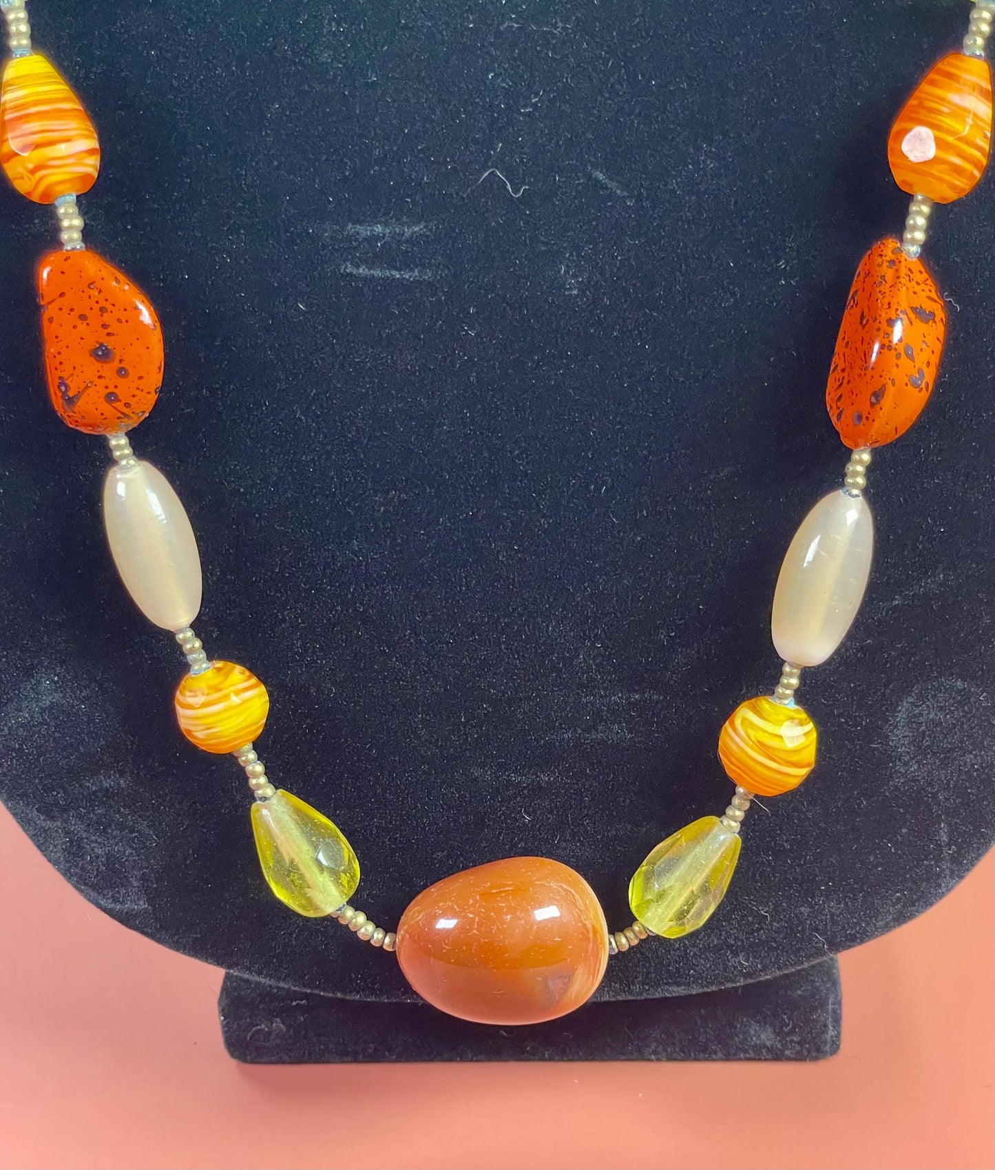 Glass and Polished Stone Bead Necklace
