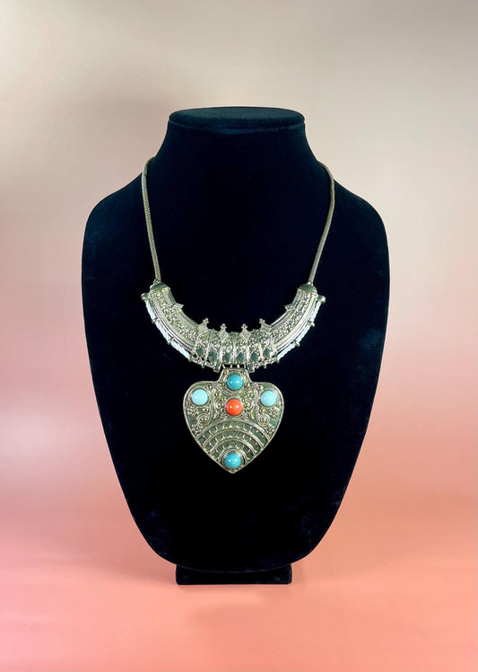 Bold Statement Necklace  Turquoise & Coral Accents