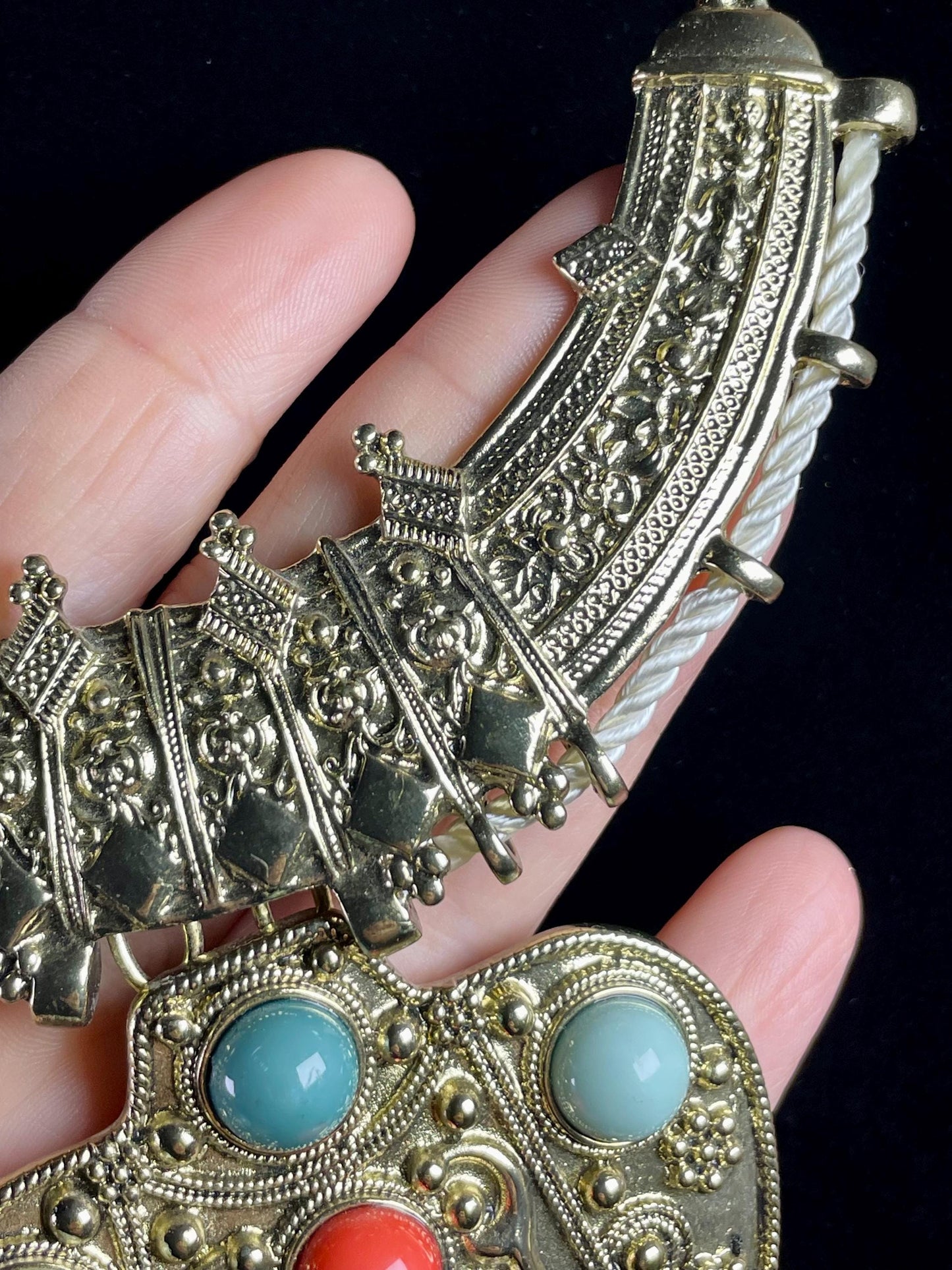 Bold Statement Necklace  Turquoise & Coral Accents