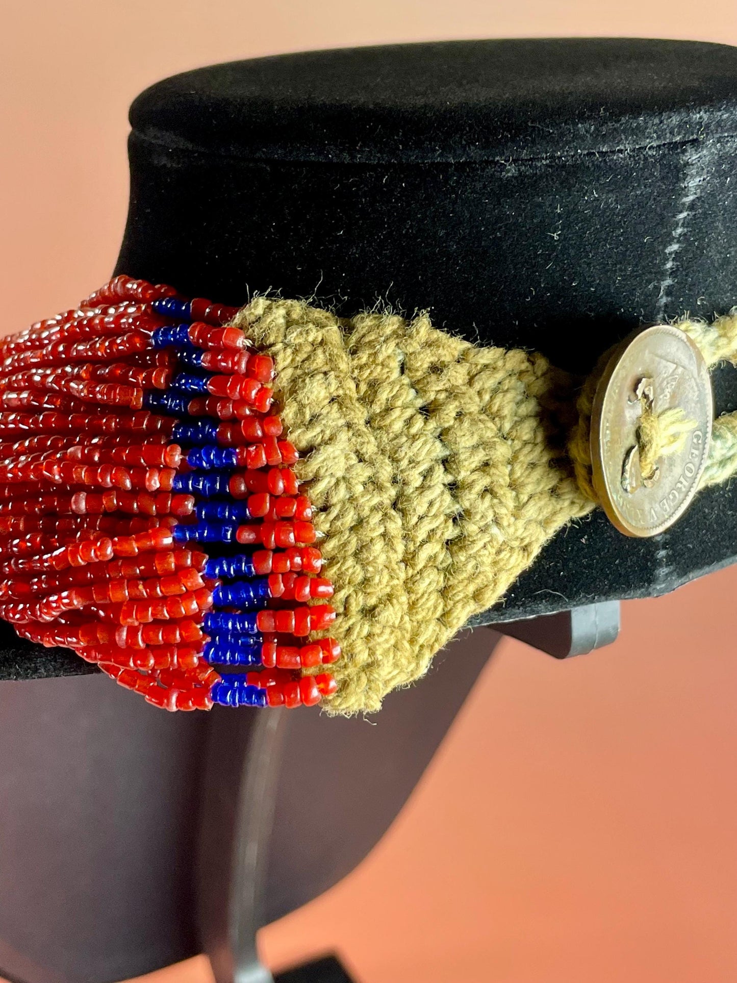 African Beaded Necklace with King George VI coin Button