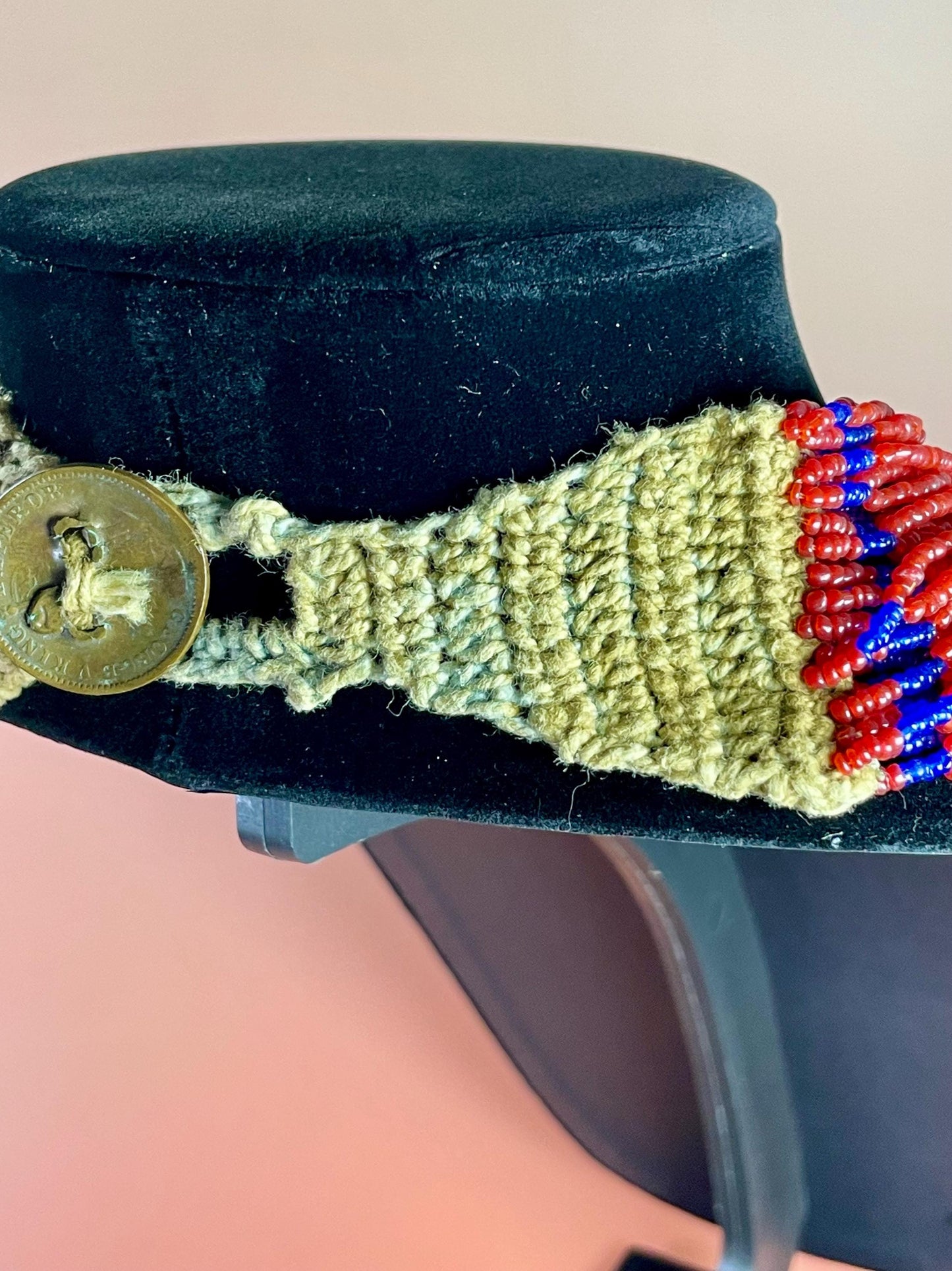 African Beaded Necklace with King George VI coin Button