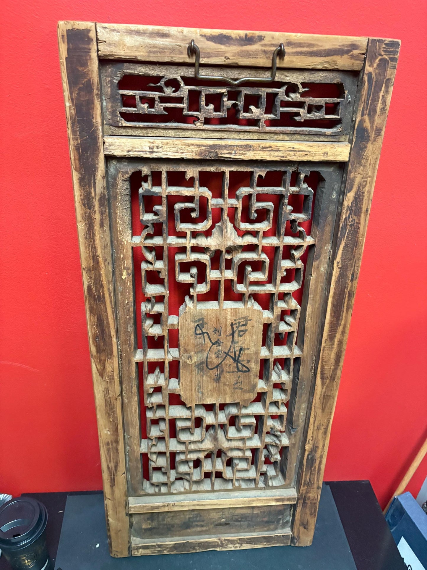 stunning antique Chinese hanging carved  plaque intricate detail and signed them back  34 x 15 x 1.5 thick   unreal Chinese art
