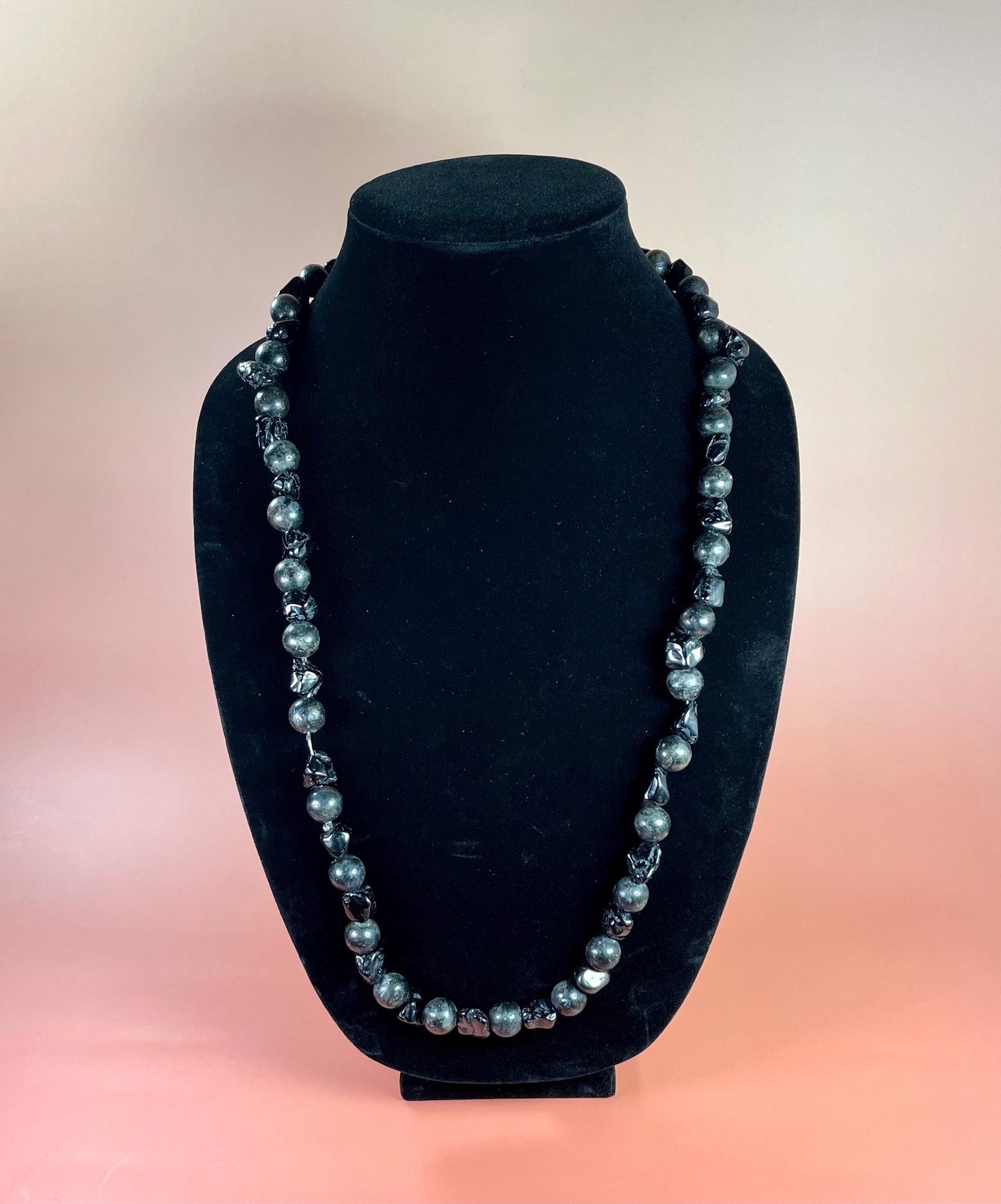 30 Black Gemstone Bead Necklace