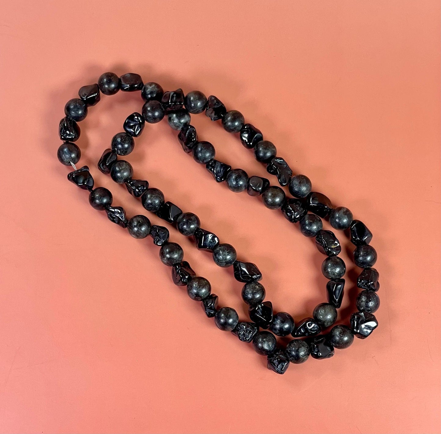 30 Black Gemstone Bead Necklace