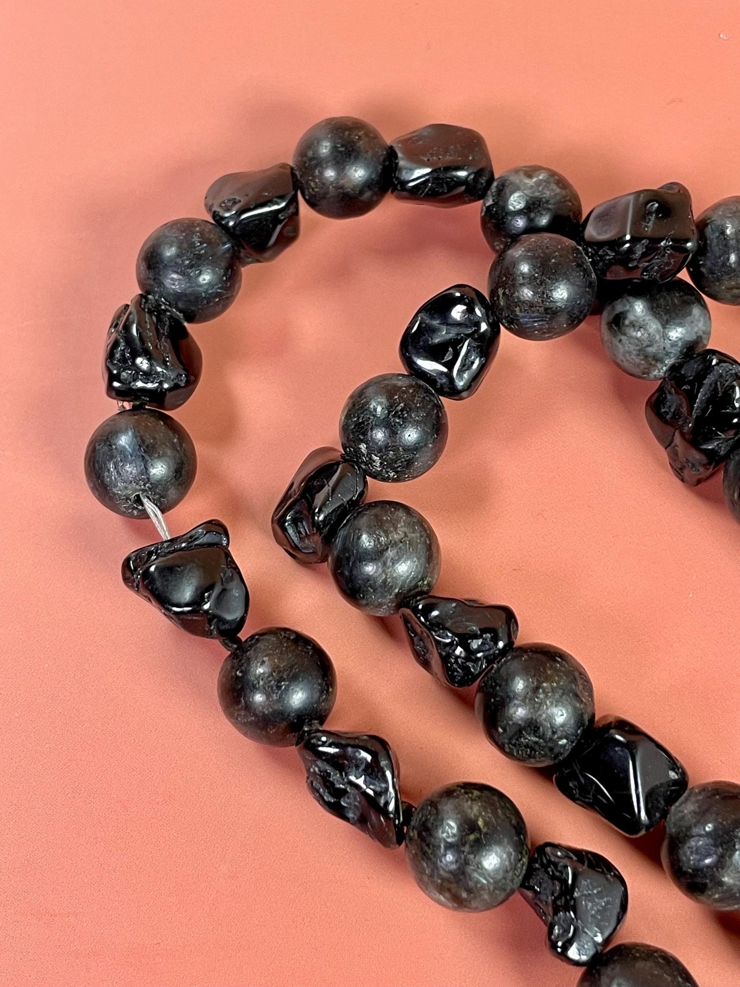 30 Black Gemstone Bead Necklace
